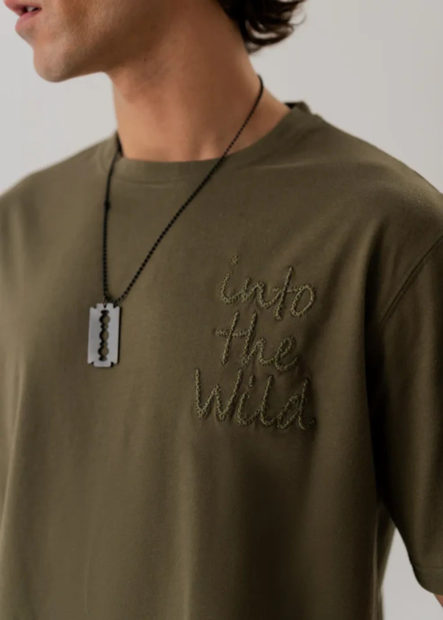 single jersey knit T Shirt in Olive green