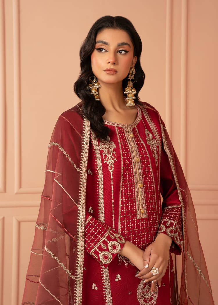 cotton karandi Kurta Set in Red