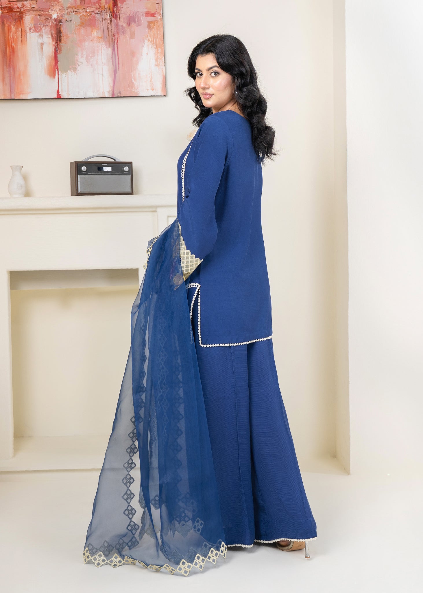 thai silk Kurta Set in Sapphire blue
