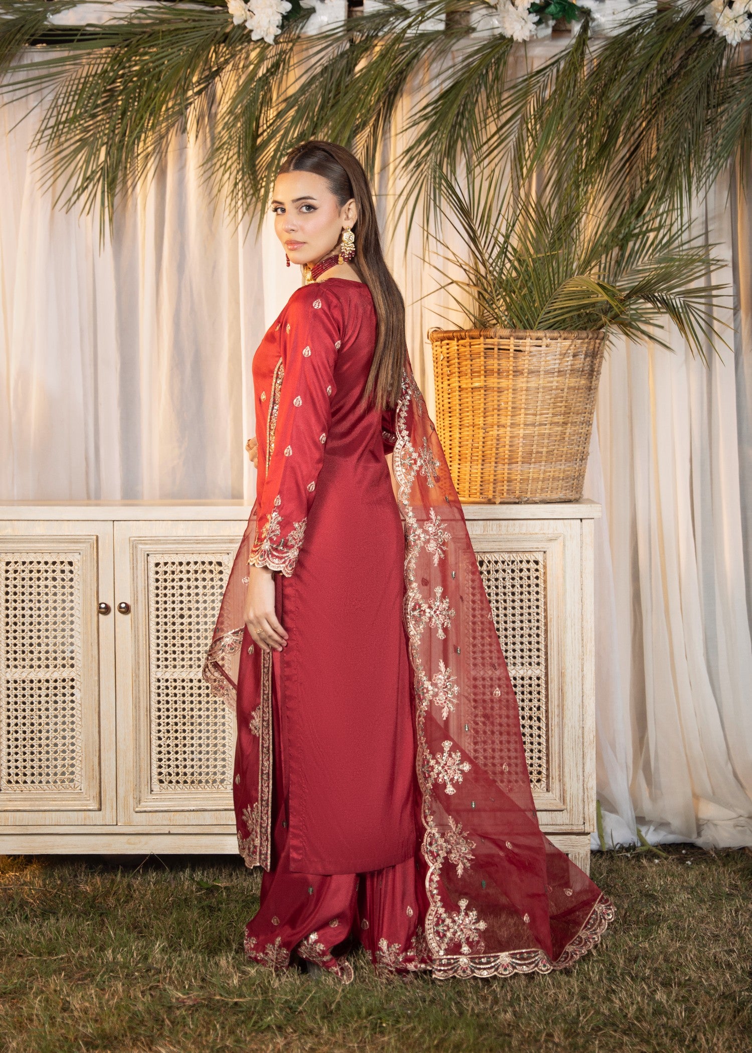 silk Sharara in Cardinal red