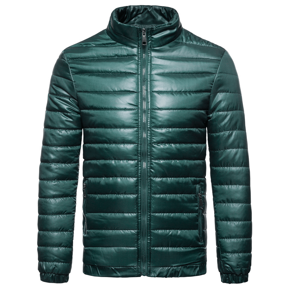 Men'S Solid down Cotton Jacket with Standing Collar