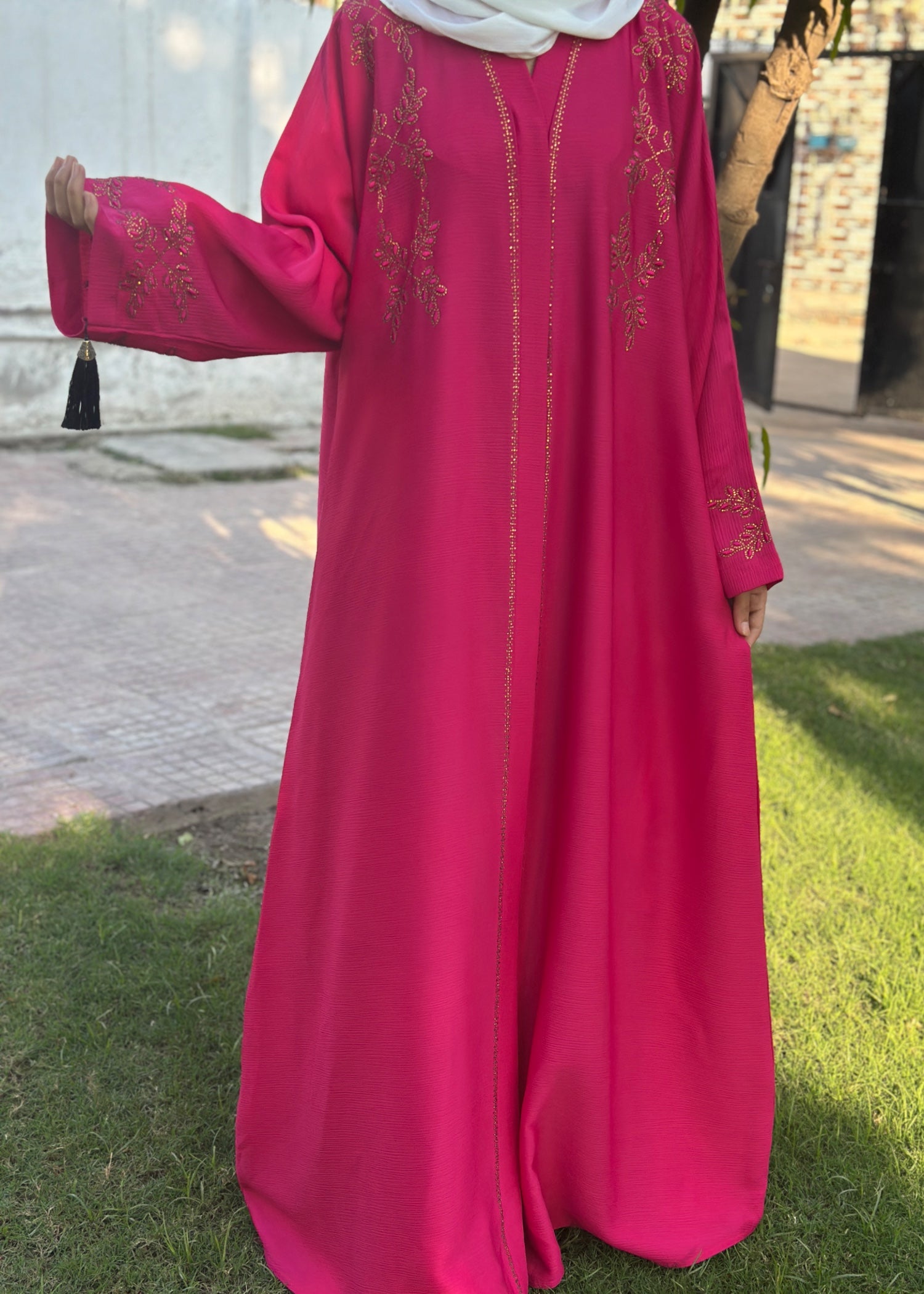 thai silk Abaya in Hot pink
