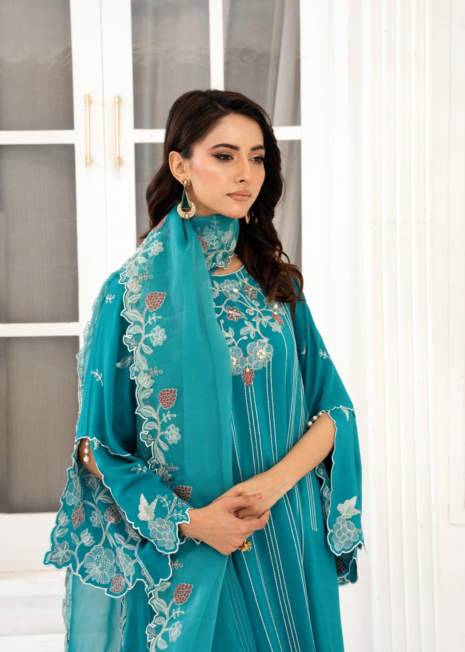 crepe Kurta Set in Sea green