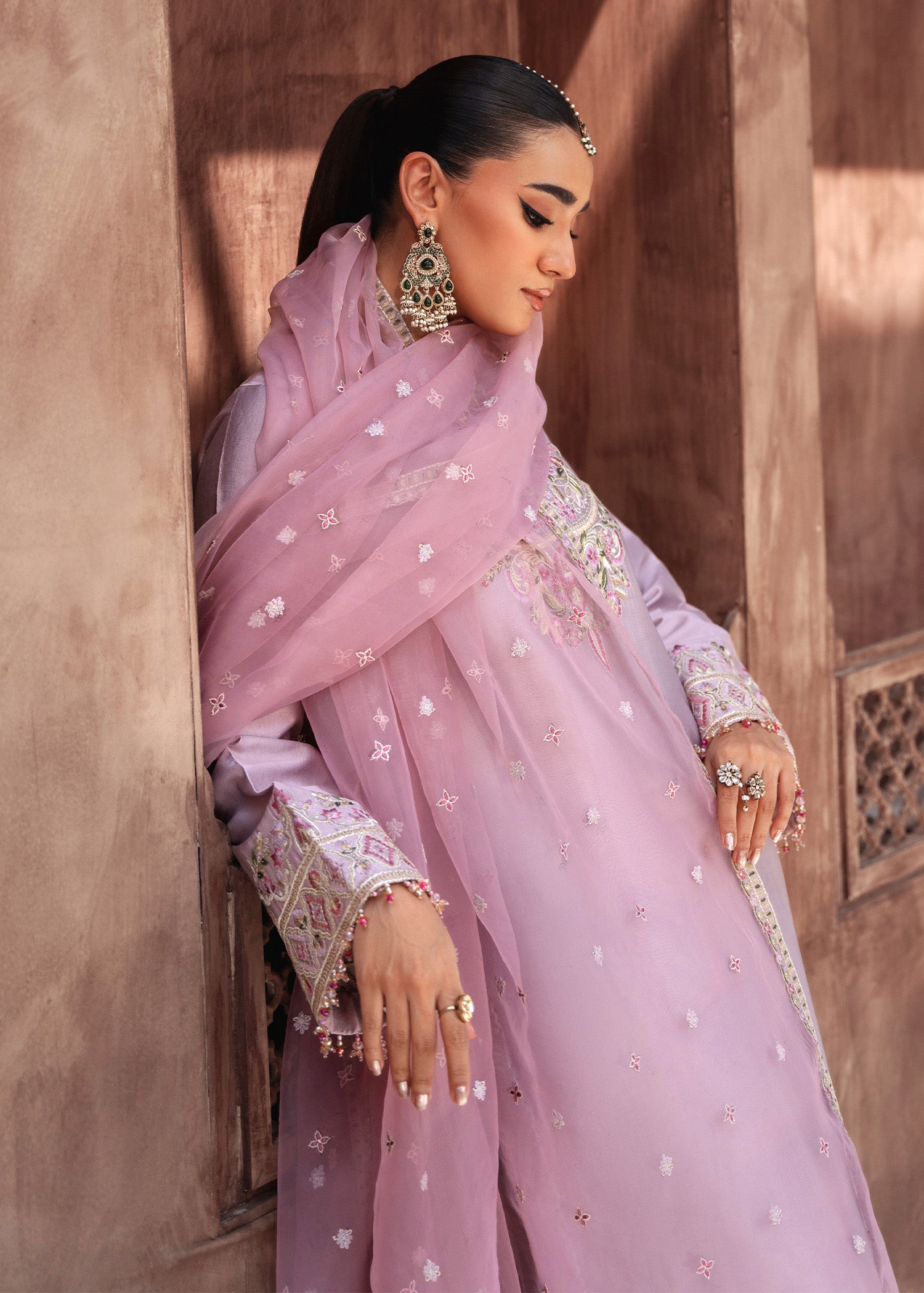 tussar silk Kurta Set in Lavender pink