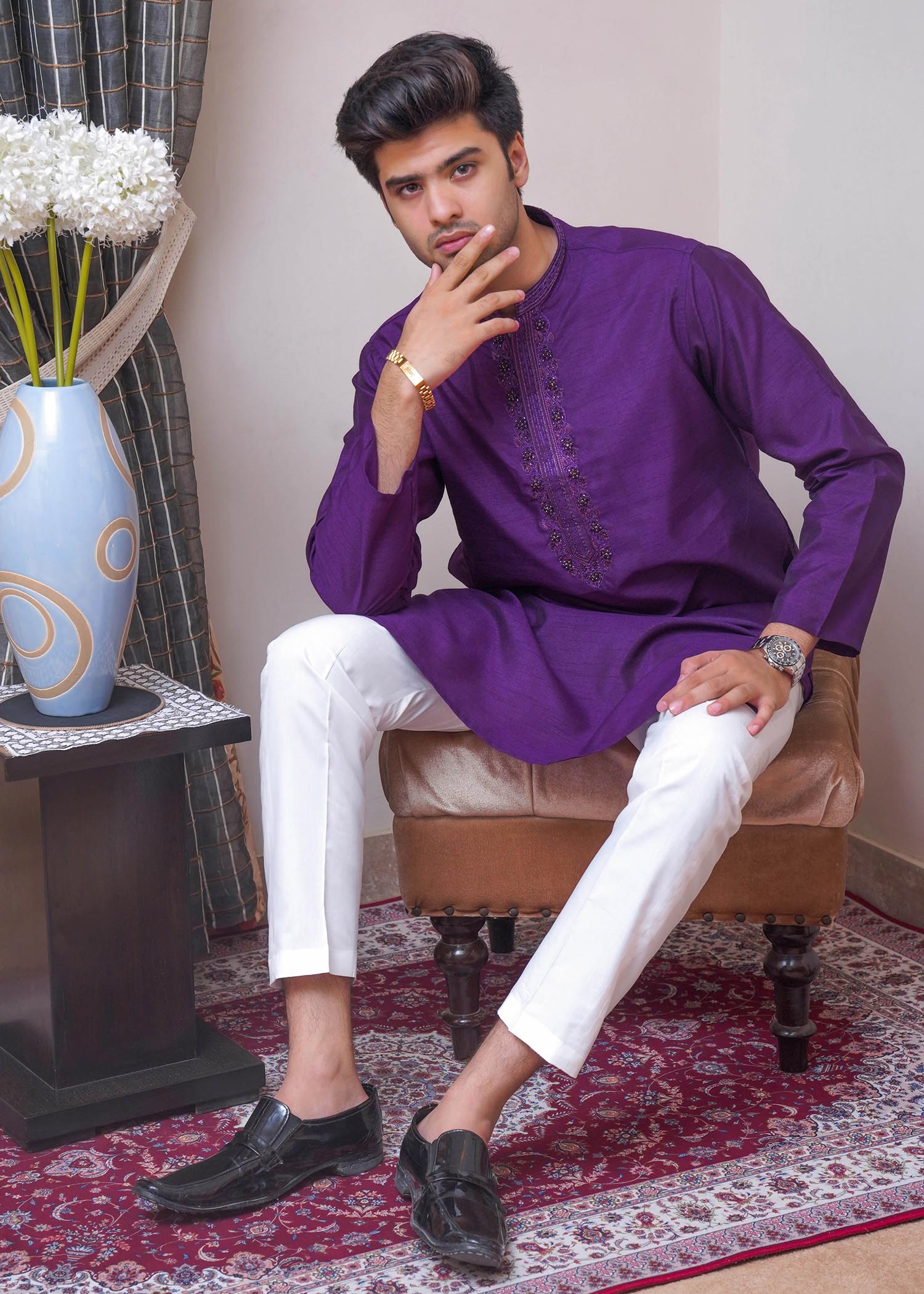 raw silk Kurta in Purple