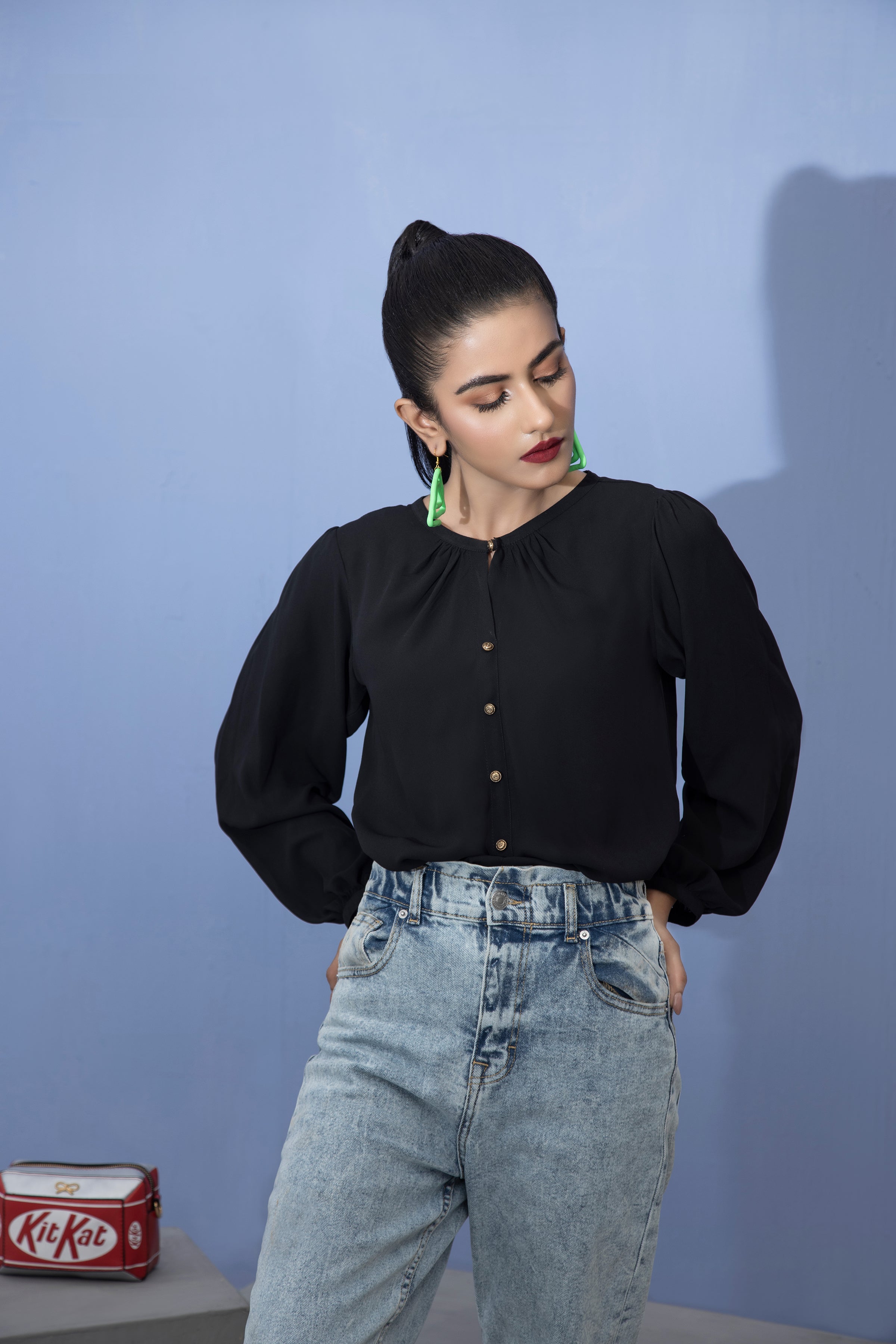 crepe georgette Top in Black