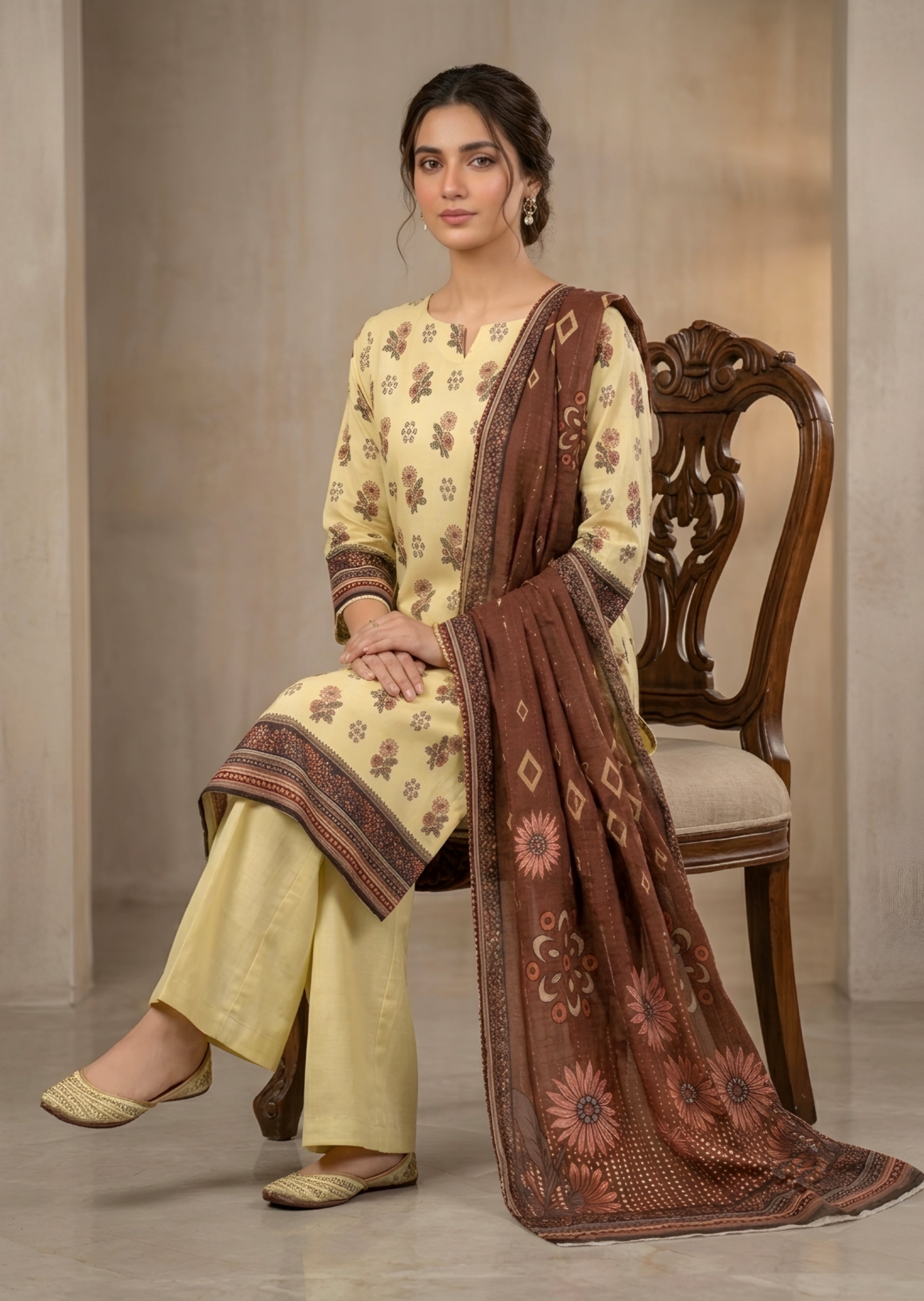 lawn Unstitched in Butter, chocolate brown