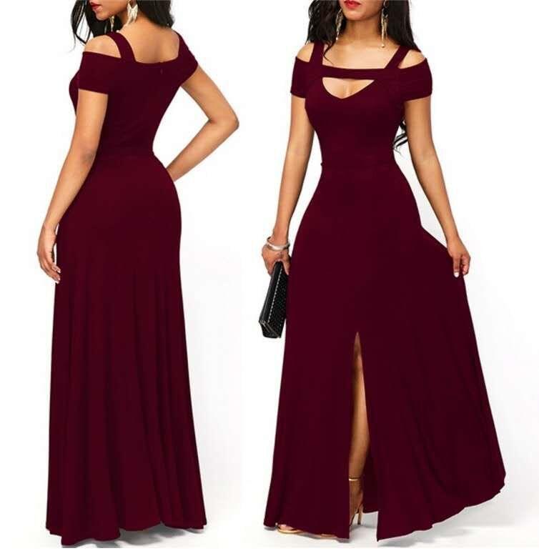 V-neck off-the-shoulder split long skirt