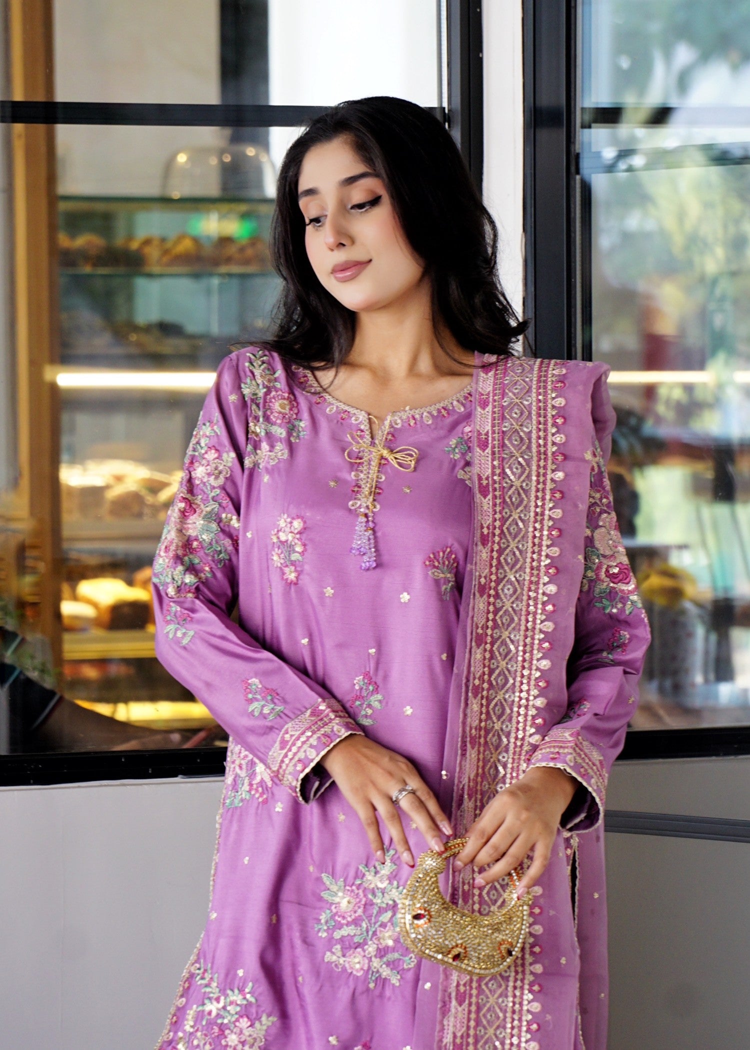 silk Kurta Set in Heathered lilac