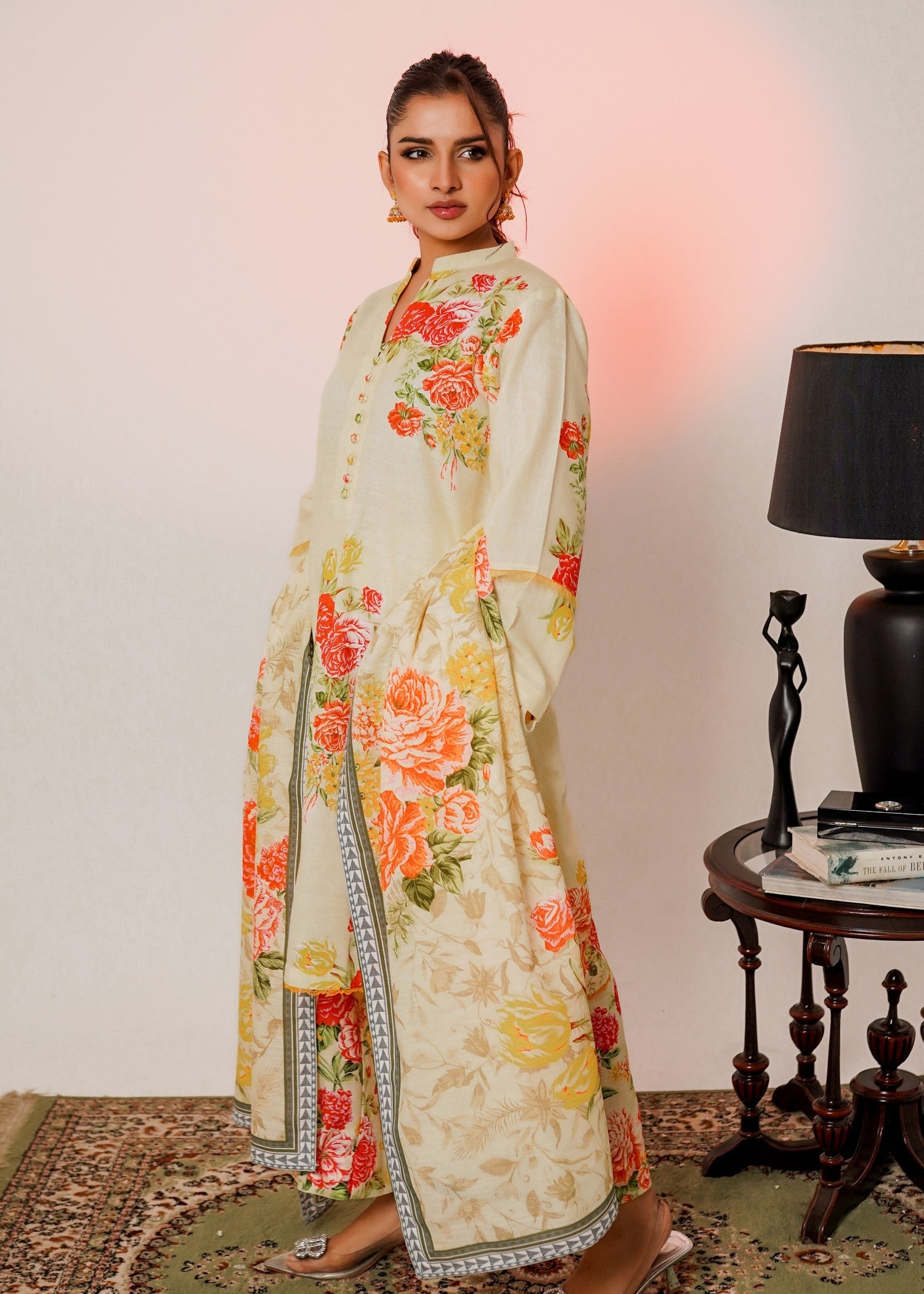 khaddar Kurta Set in Lemon chiffon