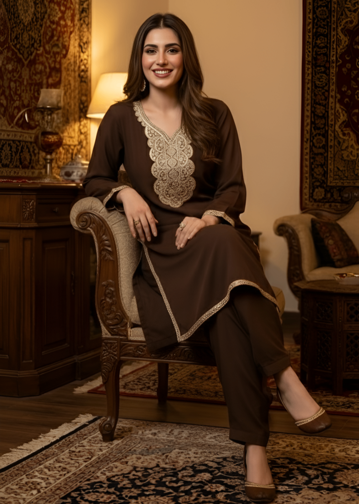 georgette Kurta Set in Coffee brown