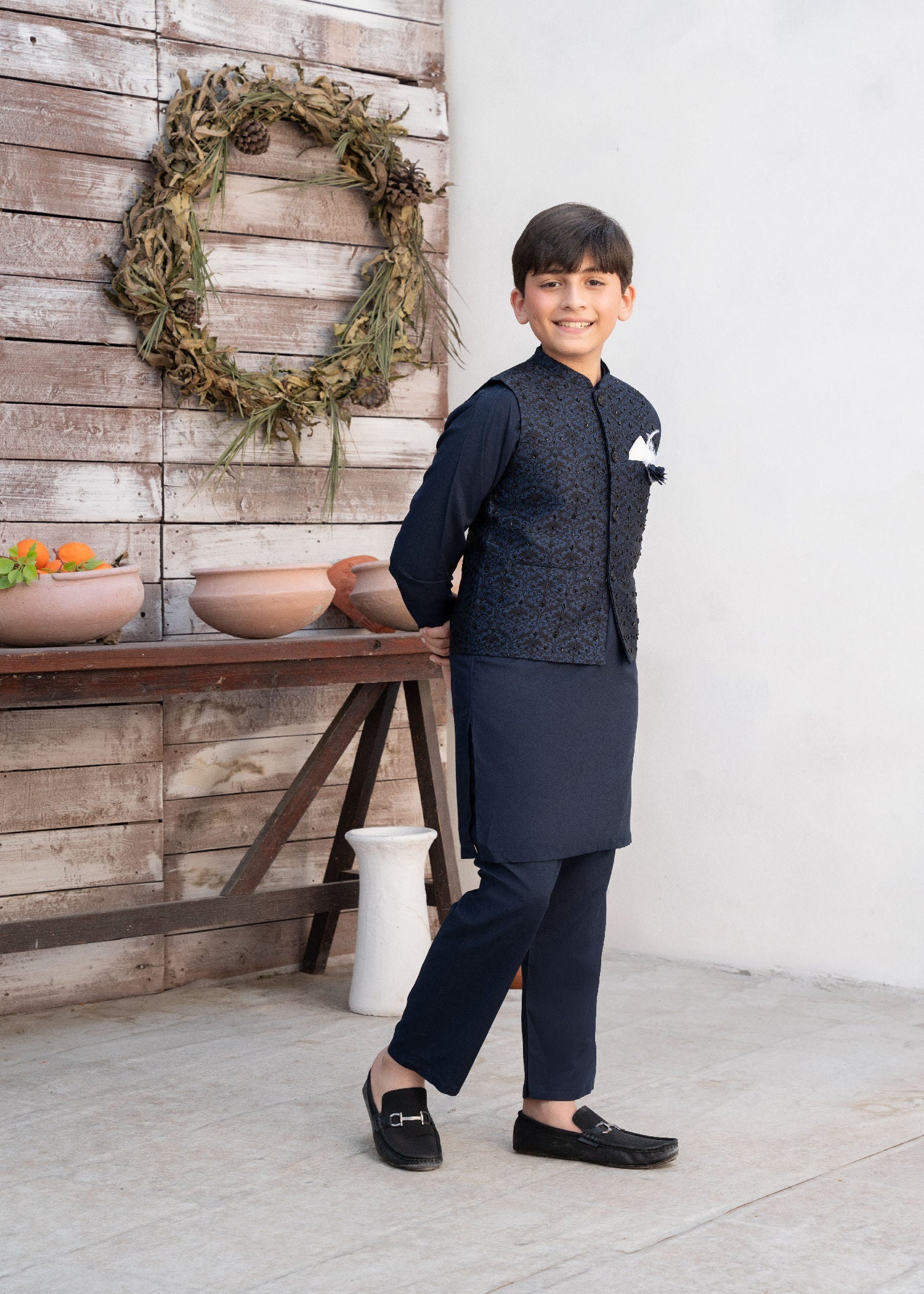 jamawar Waistcoat in Navy blue