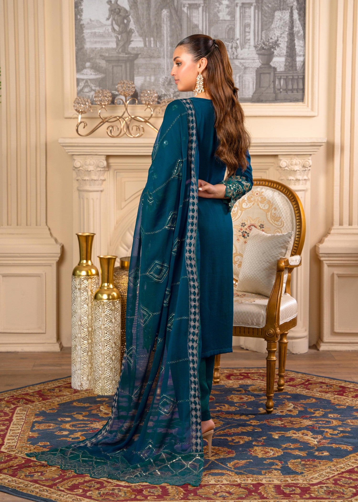 crinkle Kurta Set in Teal
