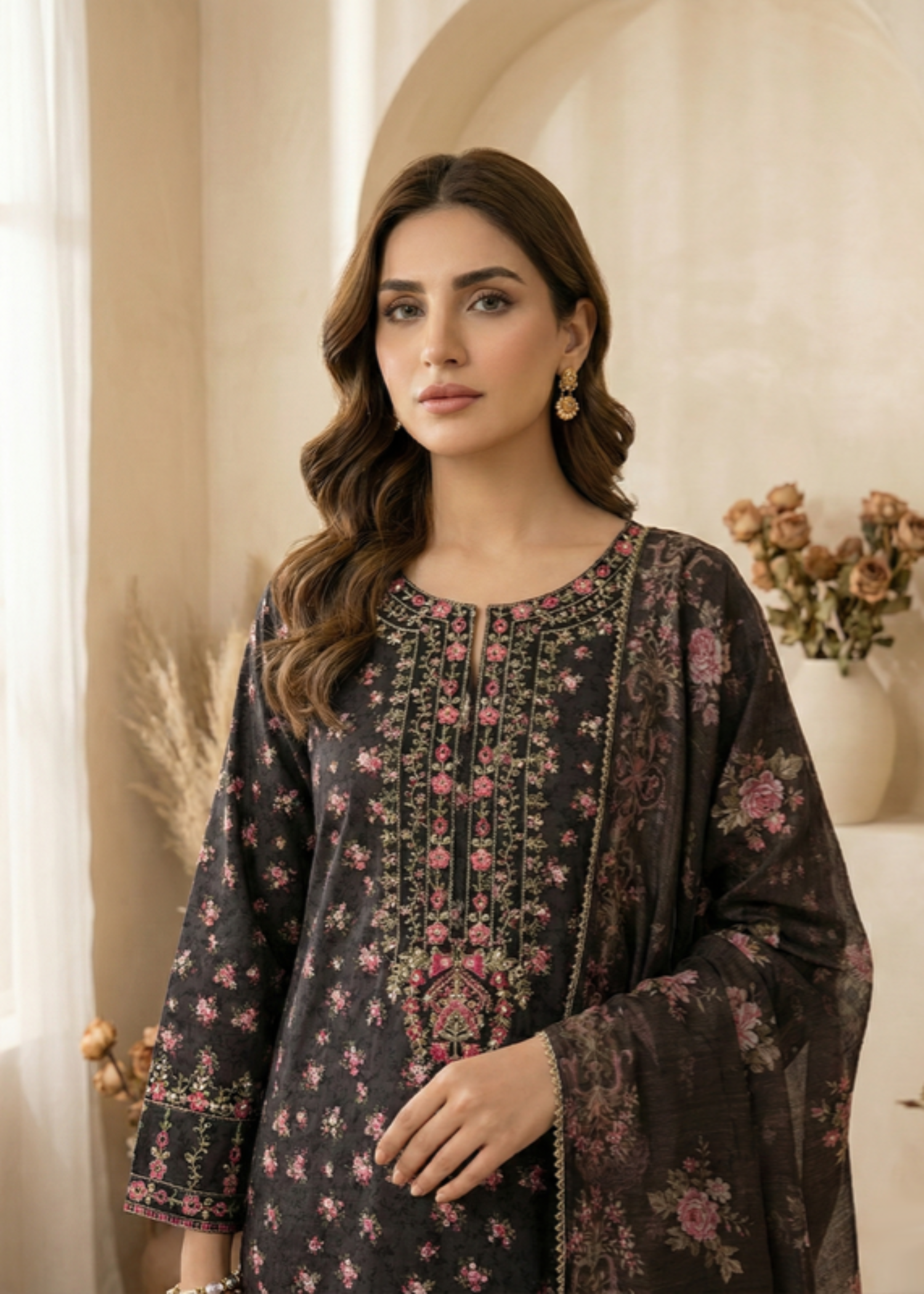 cotton dobby Kurta Set in Black