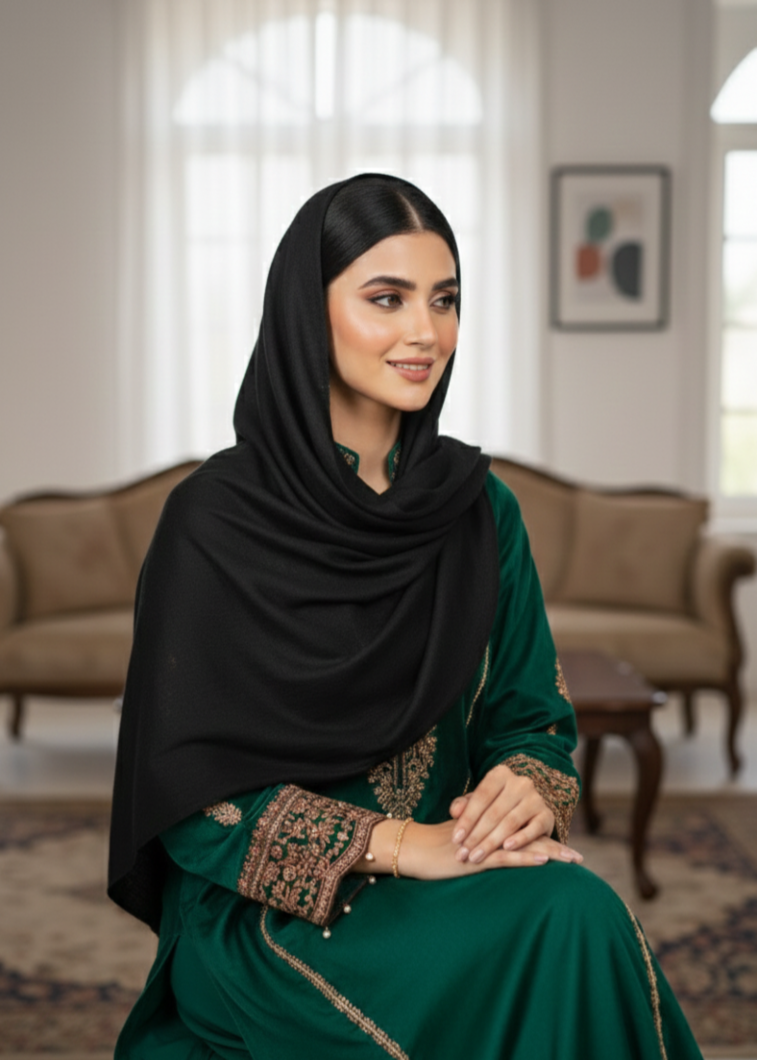 wool Hijab in Deep black