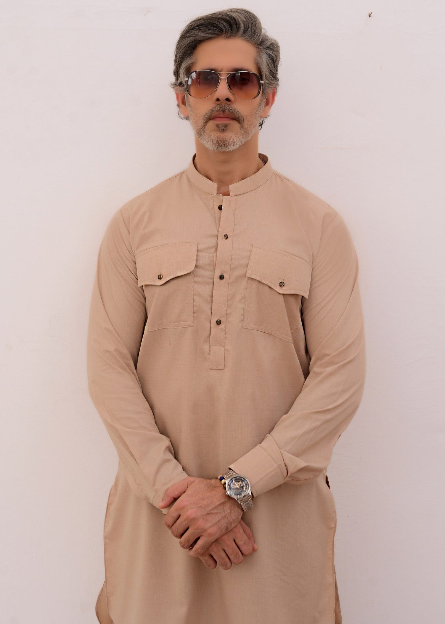 irish linen Kurta Set in Beige