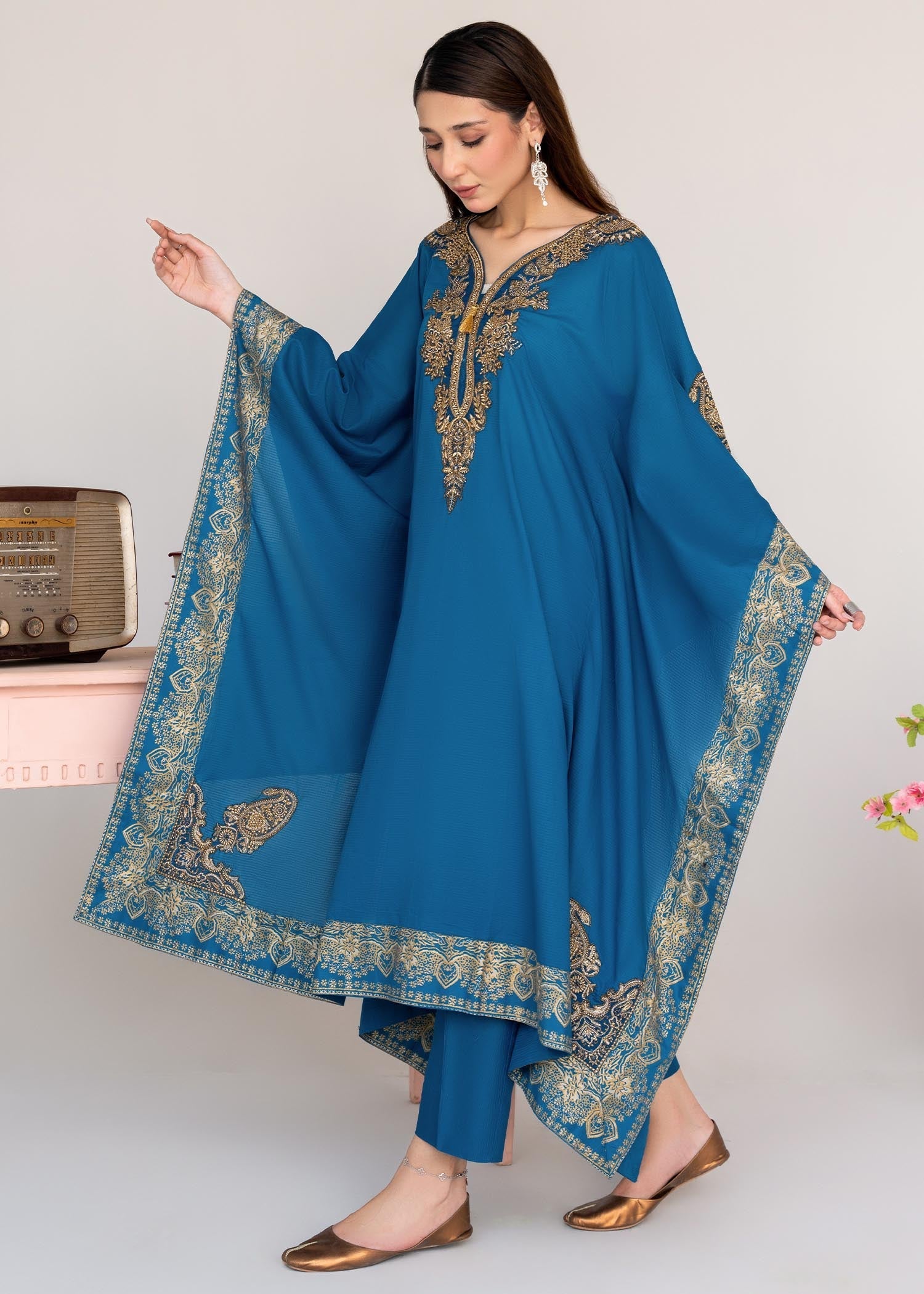 lawn Kaftan in Steel blue
