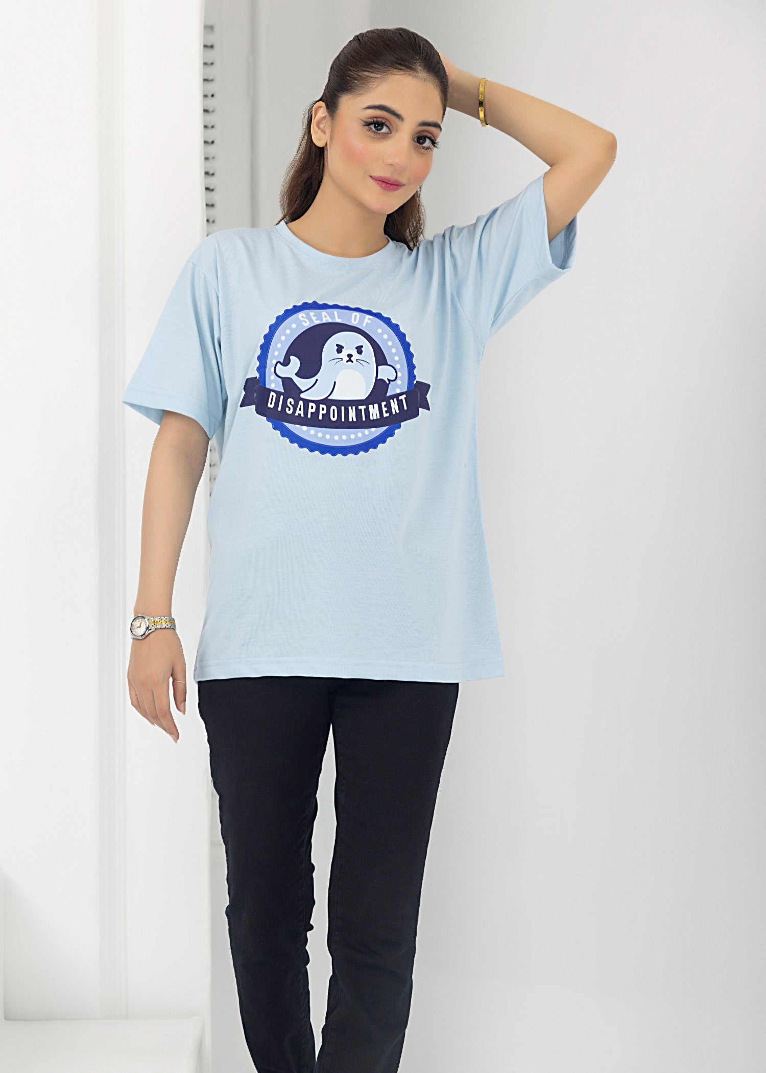 single jersey knit T Shirt in Ice blue