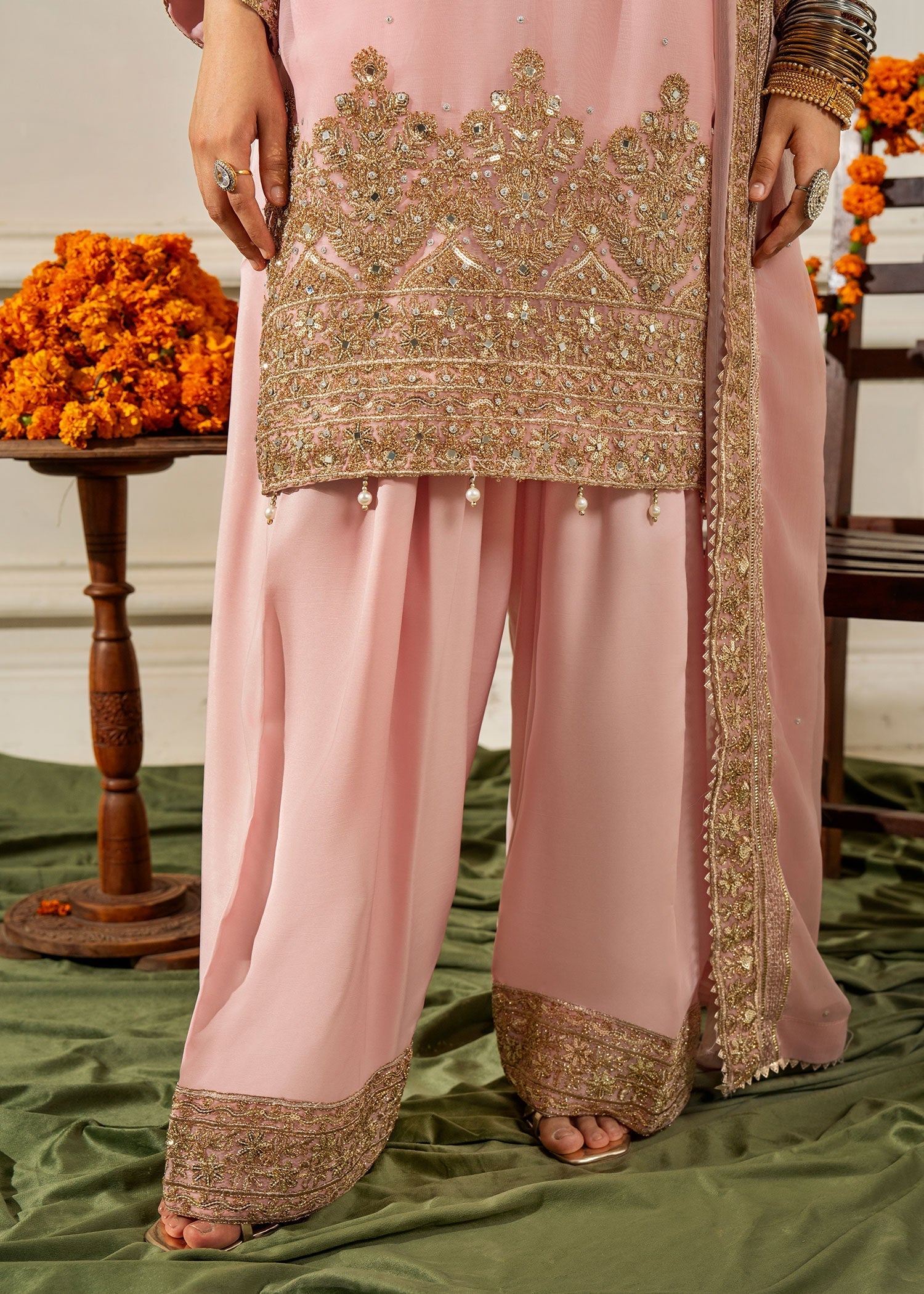 chiffon Kurta Set in Blush pink