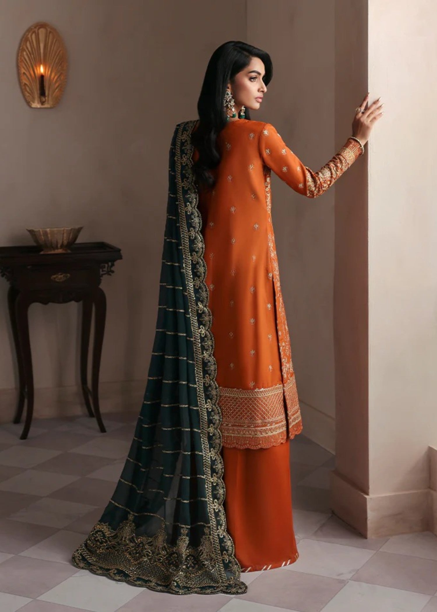 raw silk Sharara in Pumpkin orange