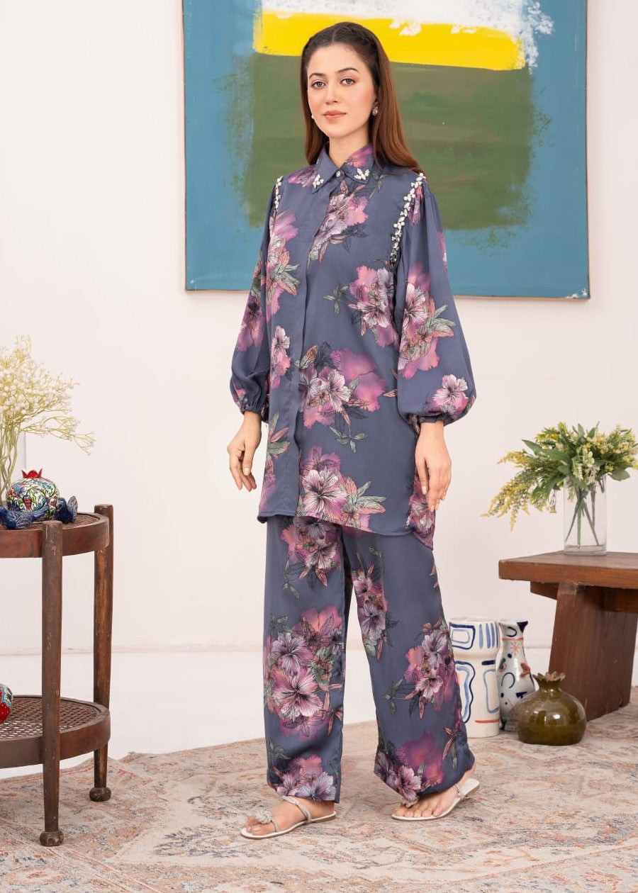 silk Short Frock in Steal grey