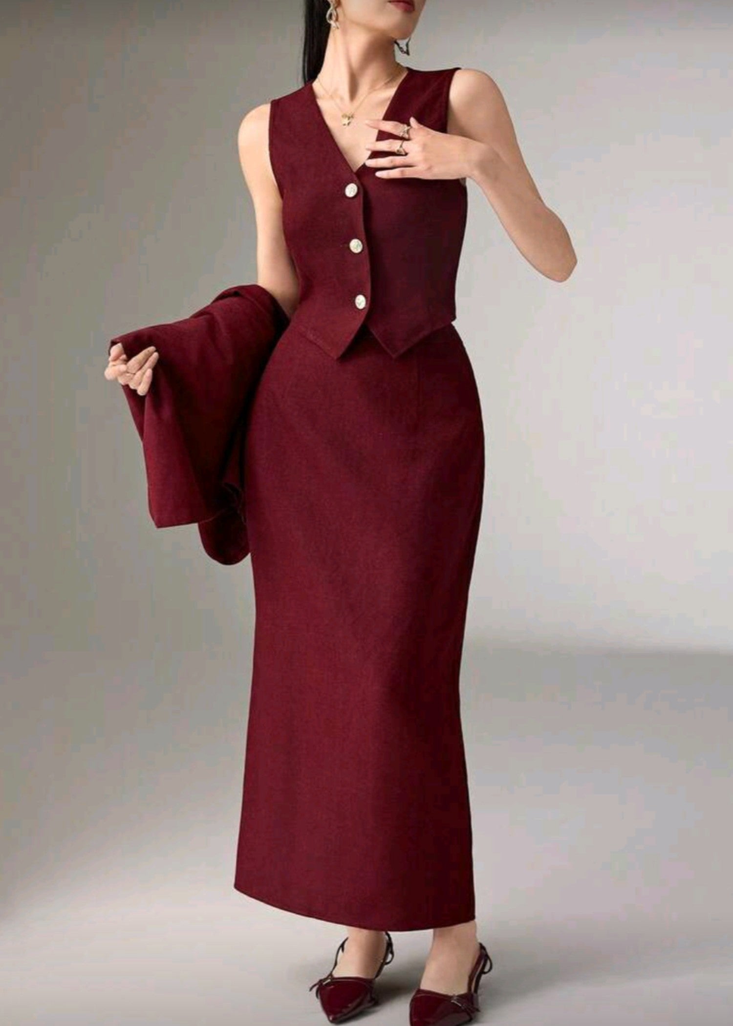 polyester Suits in Burgundy