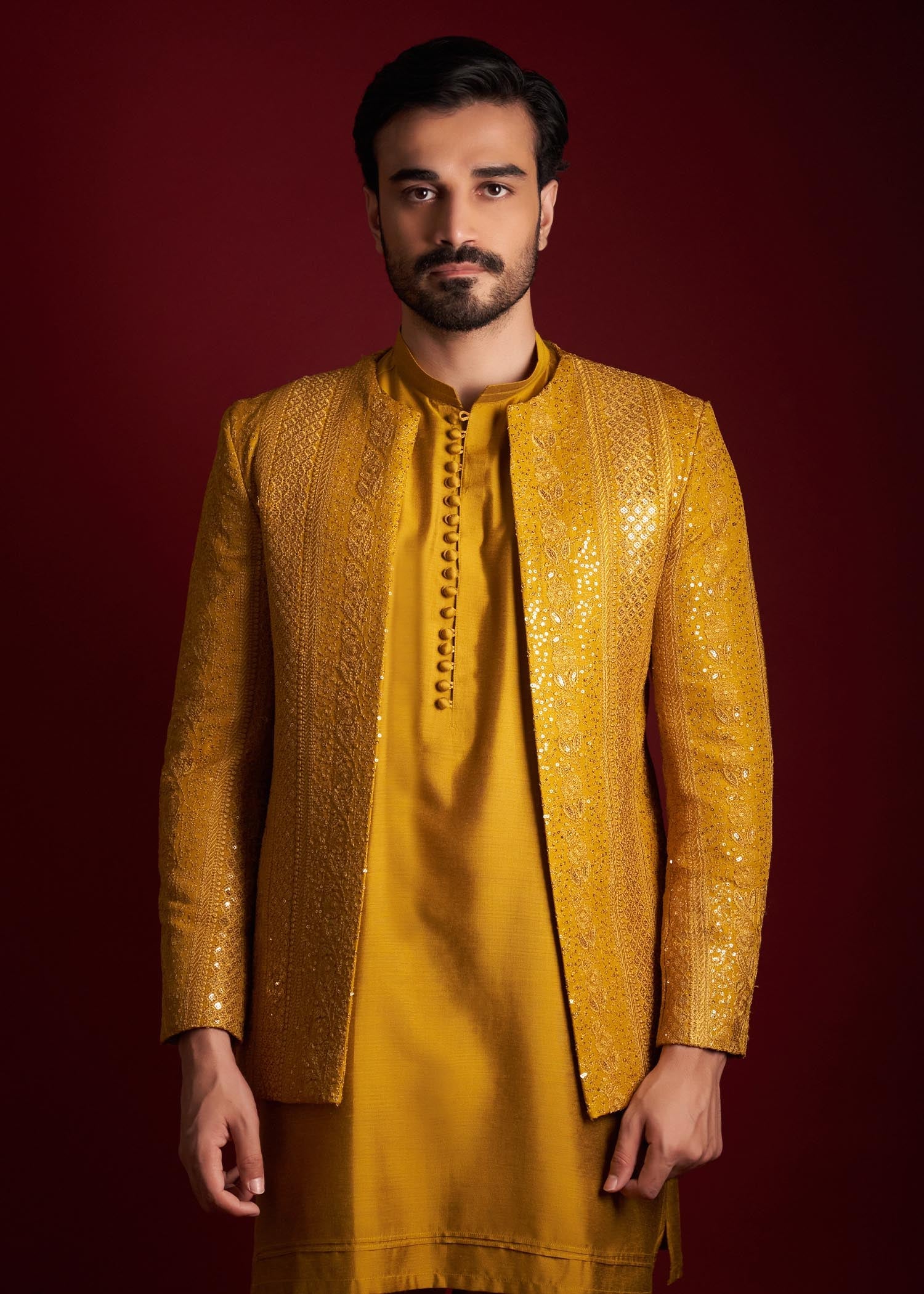 silk Prince Coat in Mustard