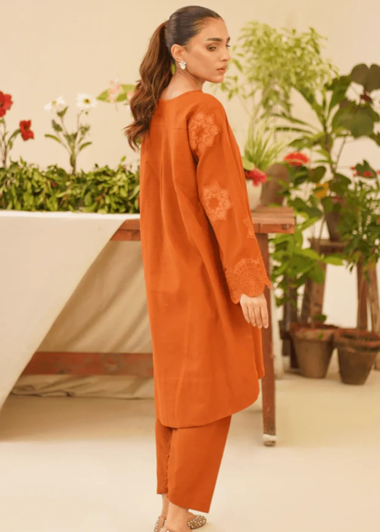 khaddar Kurta Set in Rust orange