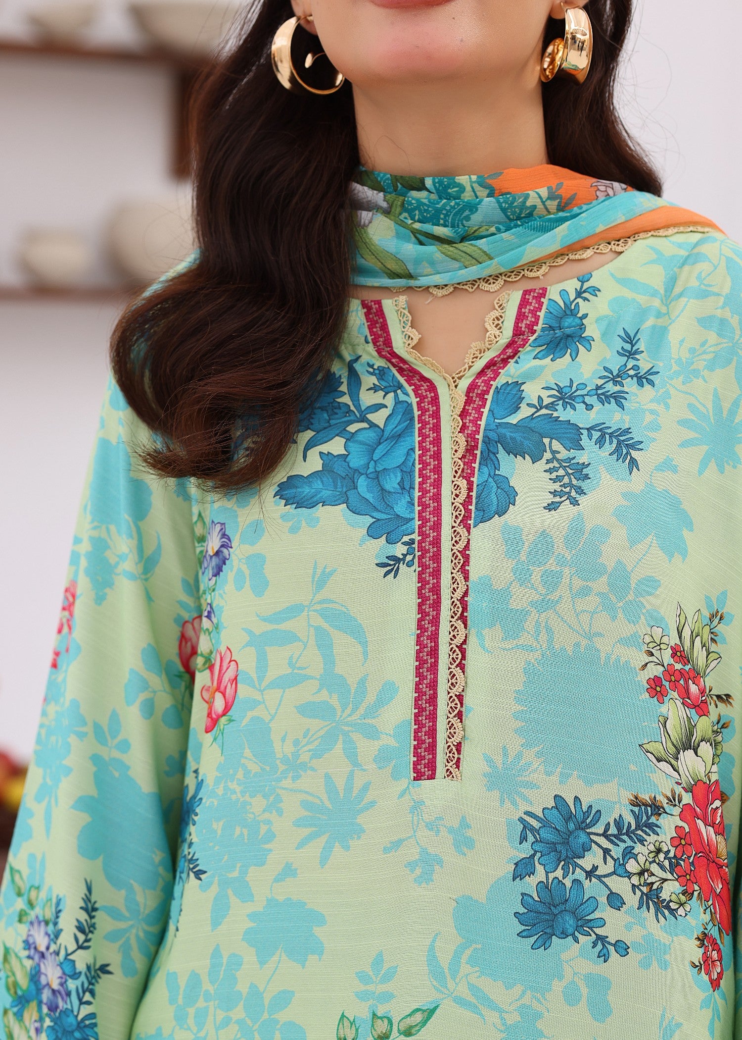 viscose raw silk Kurta Set in Mint green