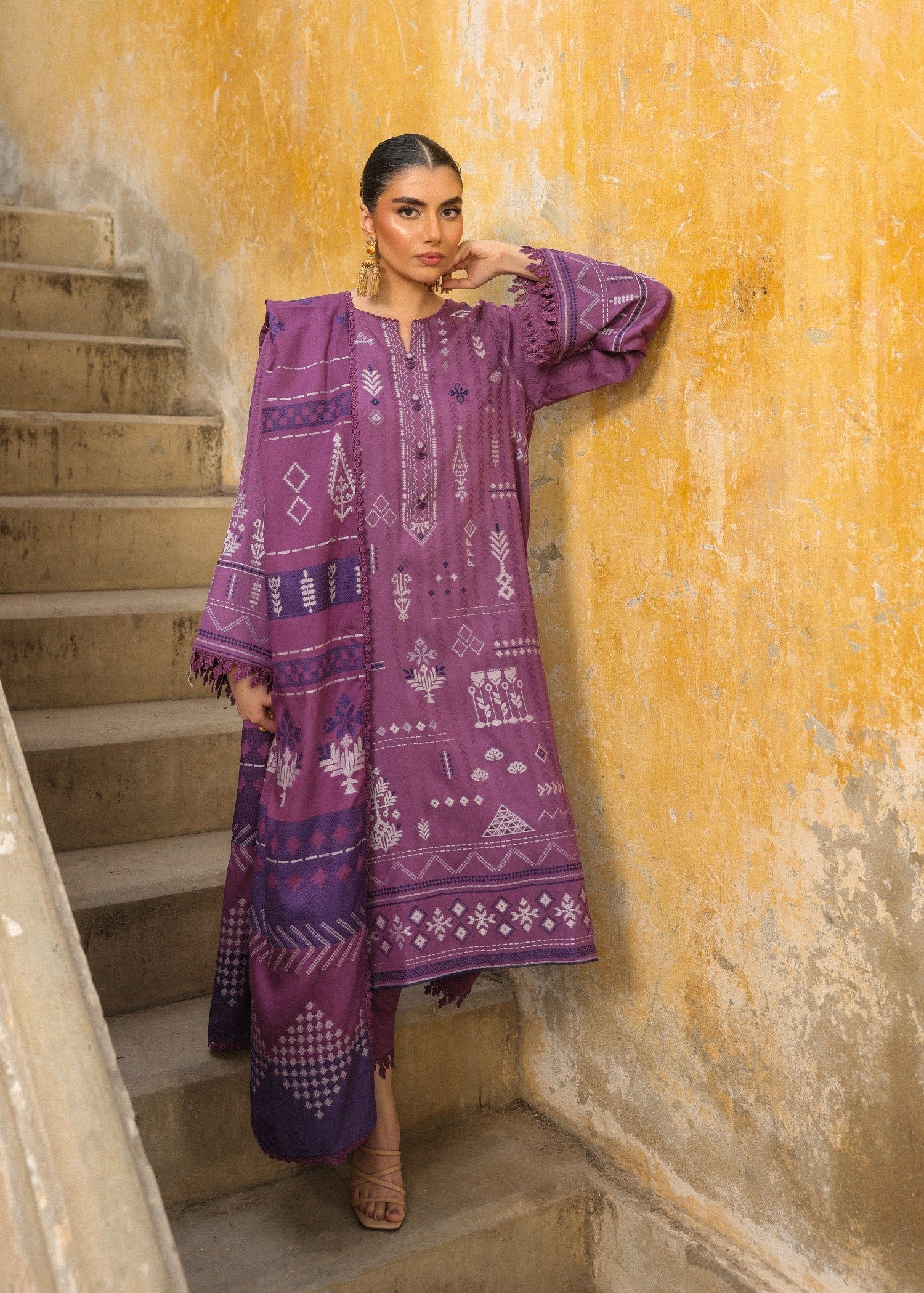 jacquard viscose Unstitched in Purple