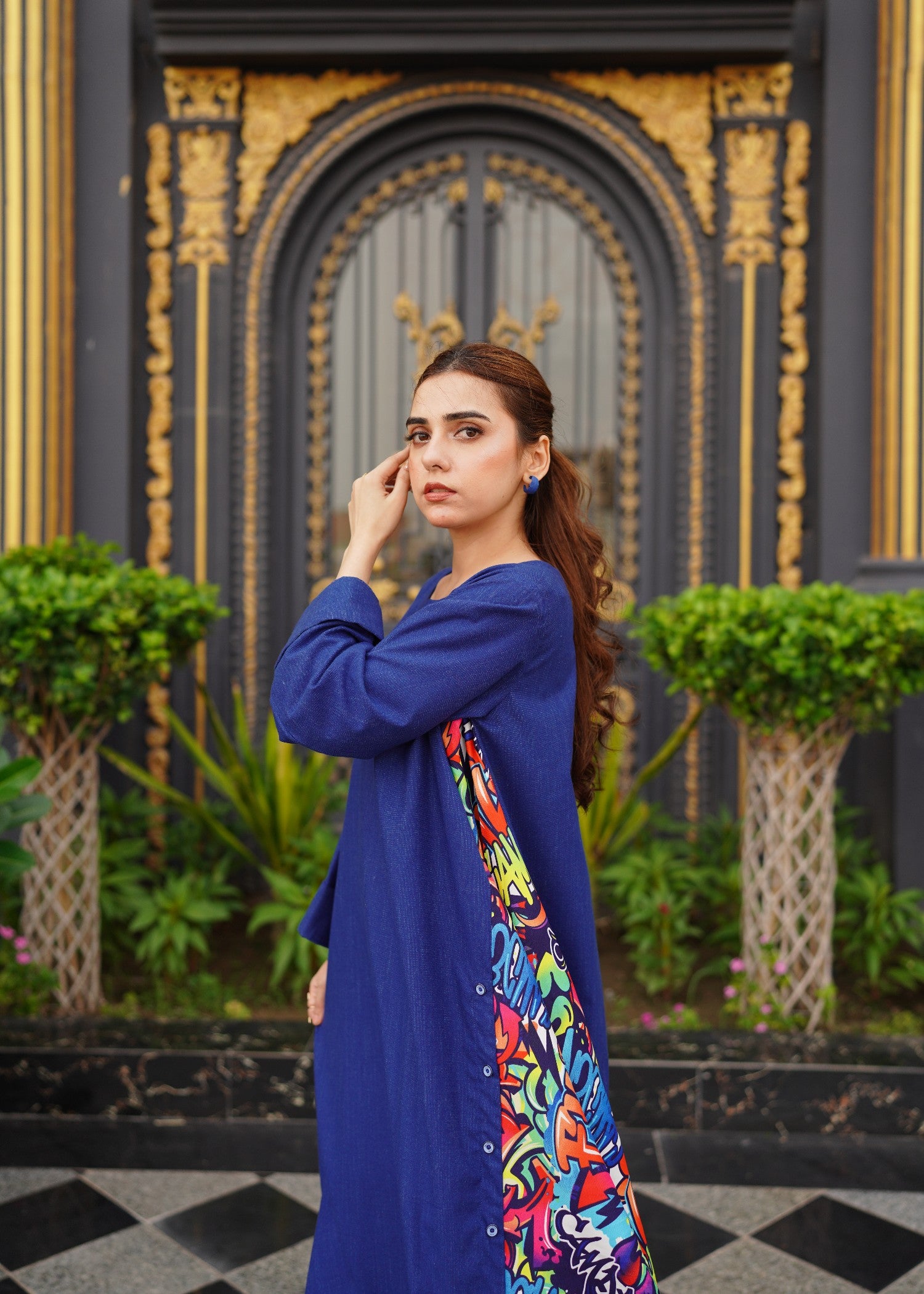 cotton dobby Pishwas in Blue
