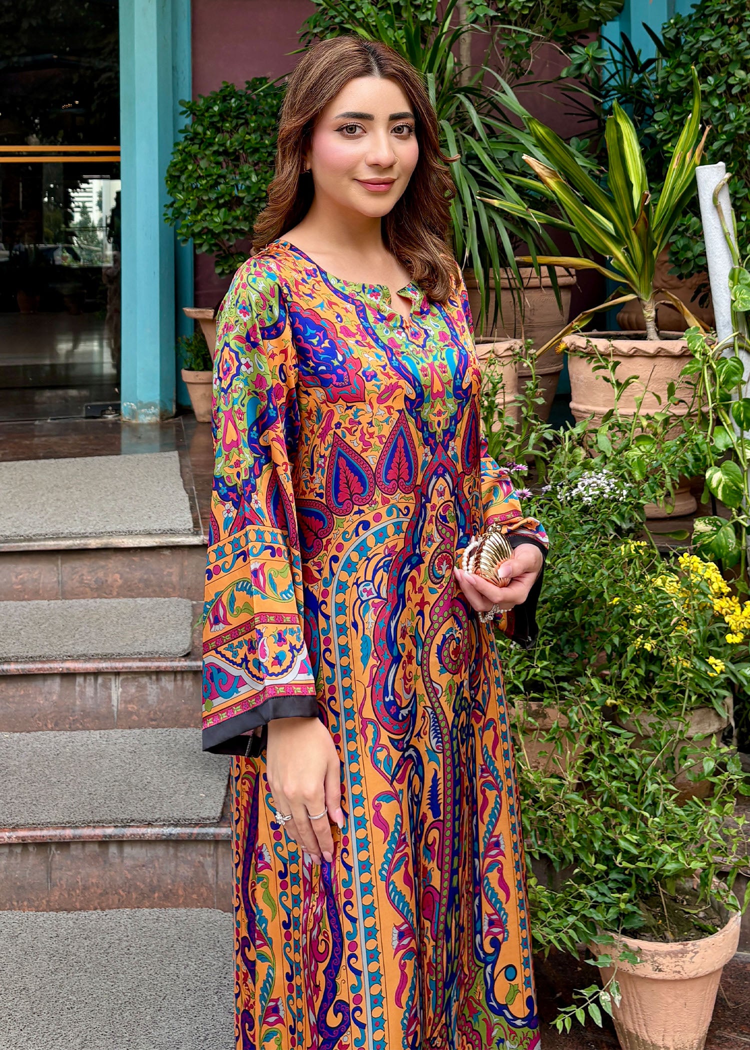 satin silk Kaftan in Multi