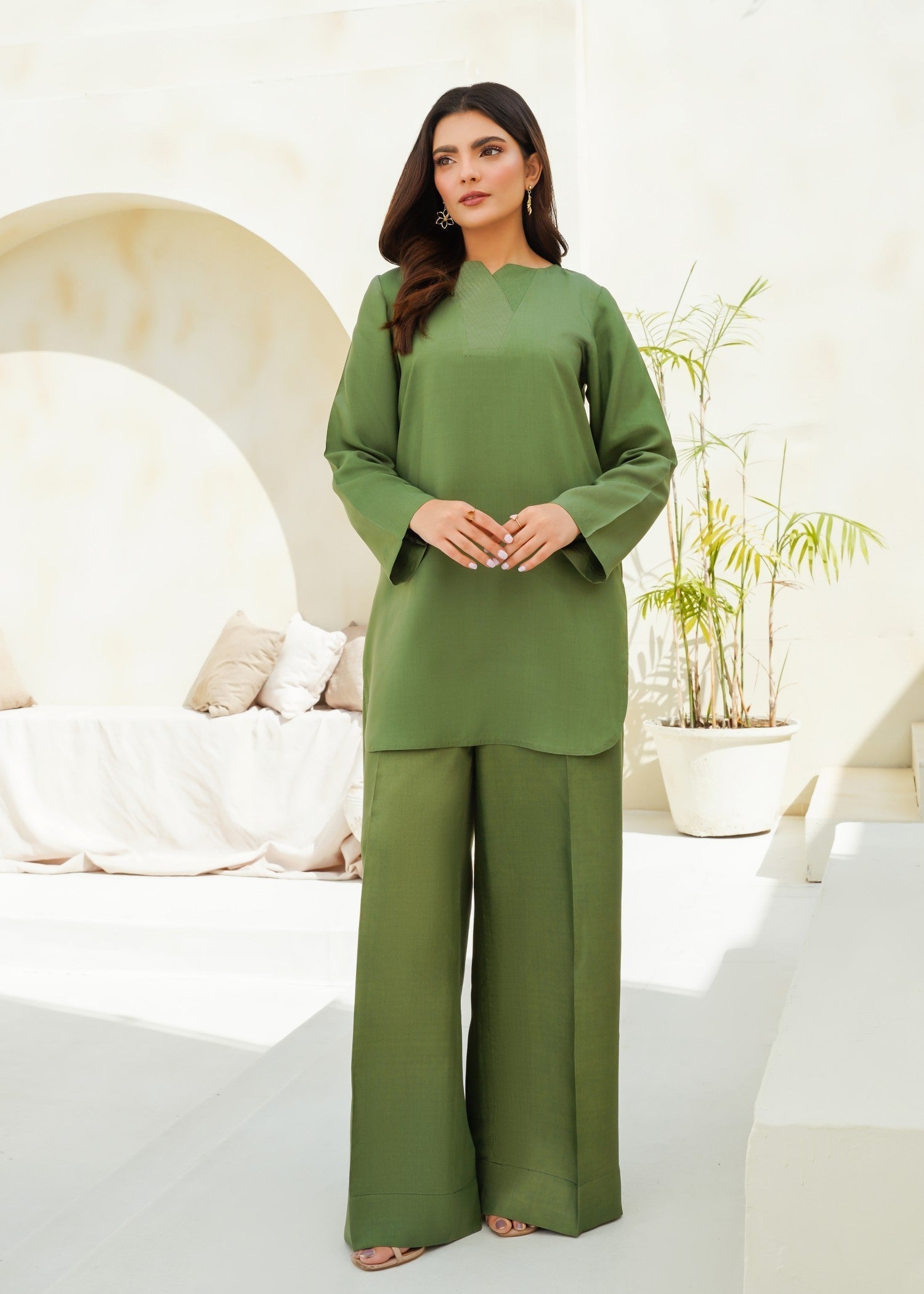 cotton silk Co ord Sets in Olive green