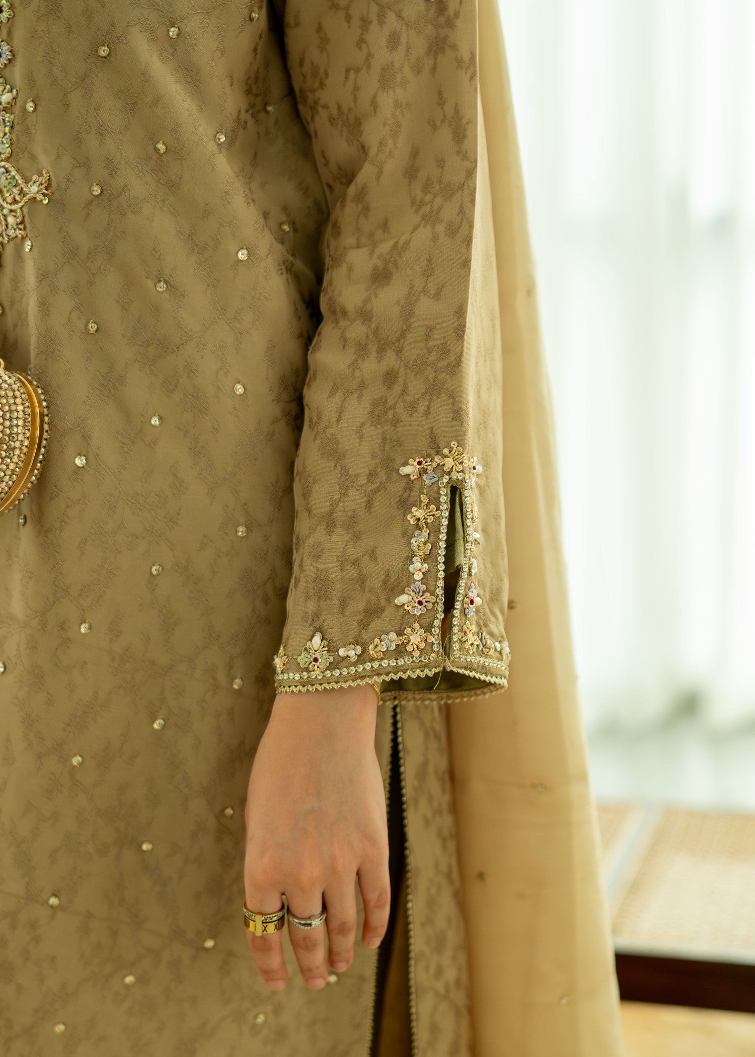 silk Kurta Set in Camel brown