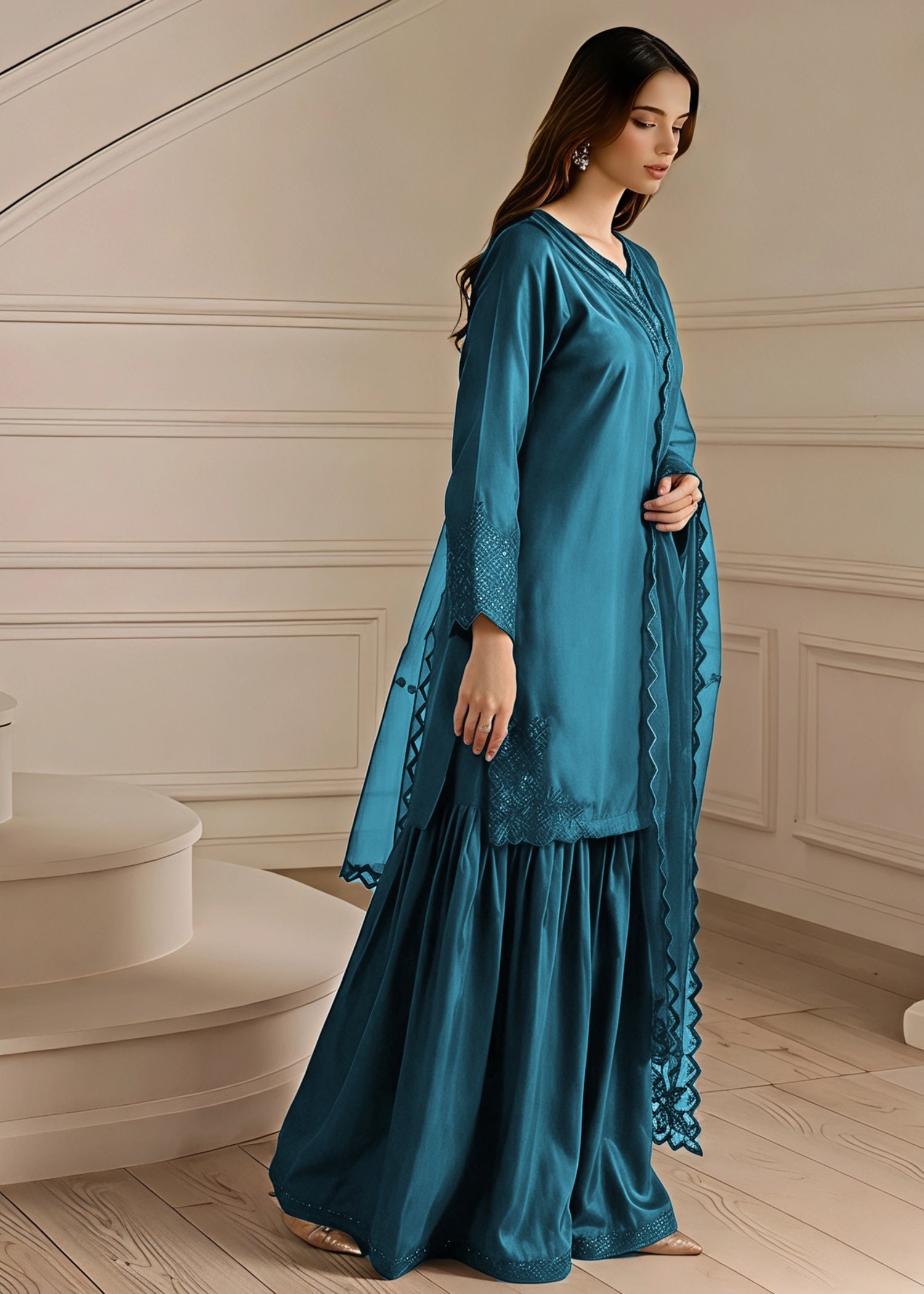 silk Sharara in Teal