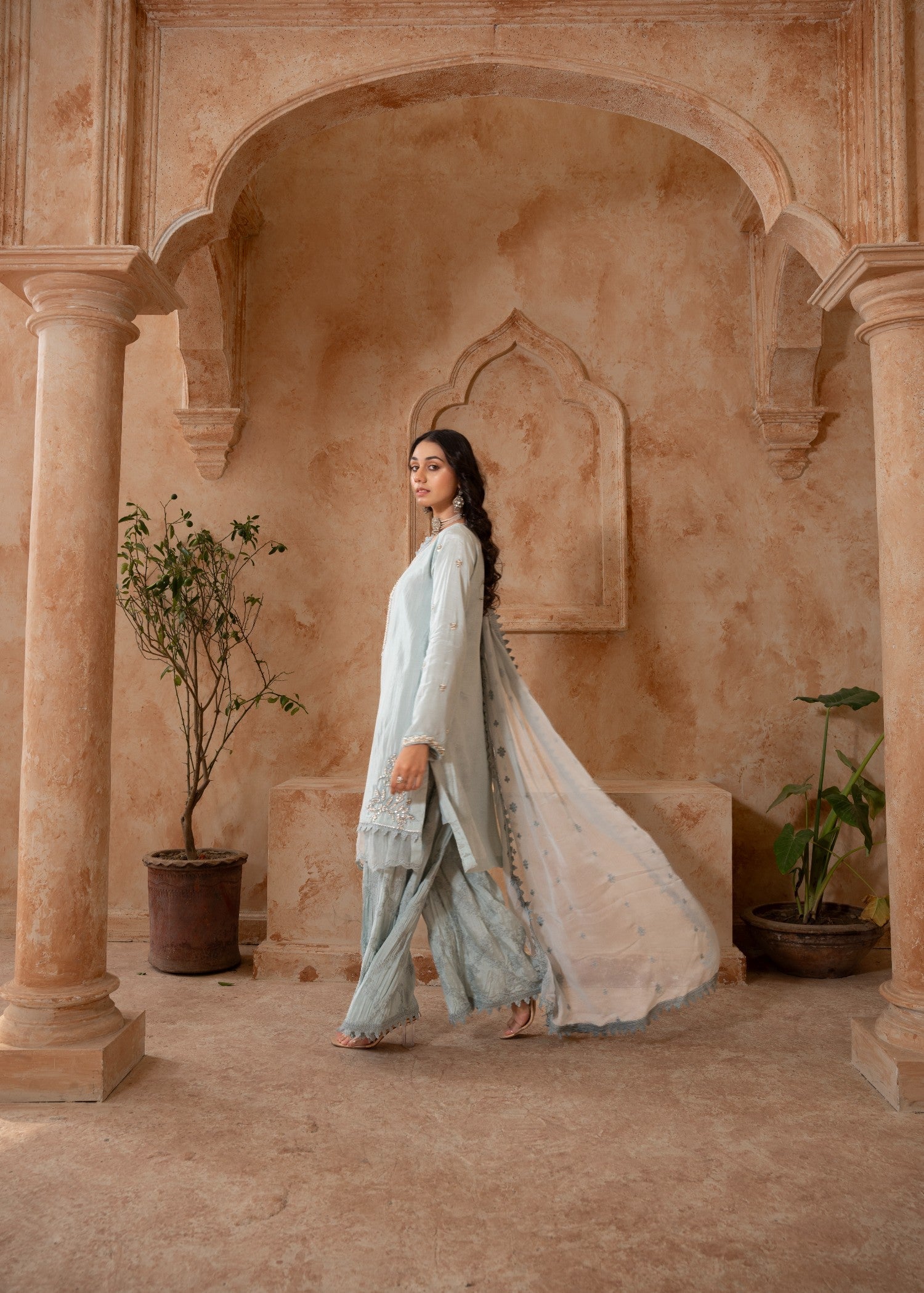 raw silk Kurta Set in Ash grey