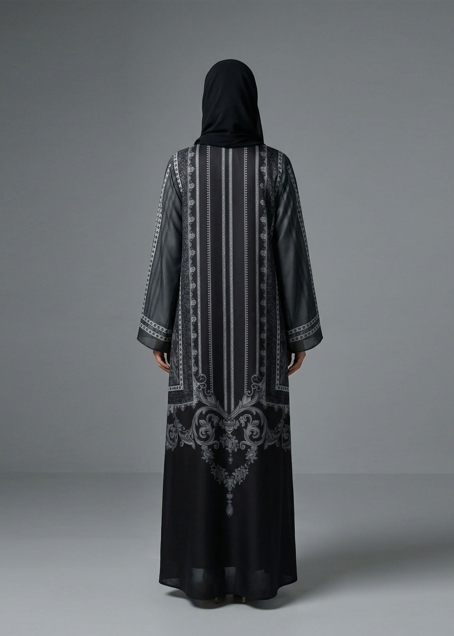 silk Abaya in Grey, black