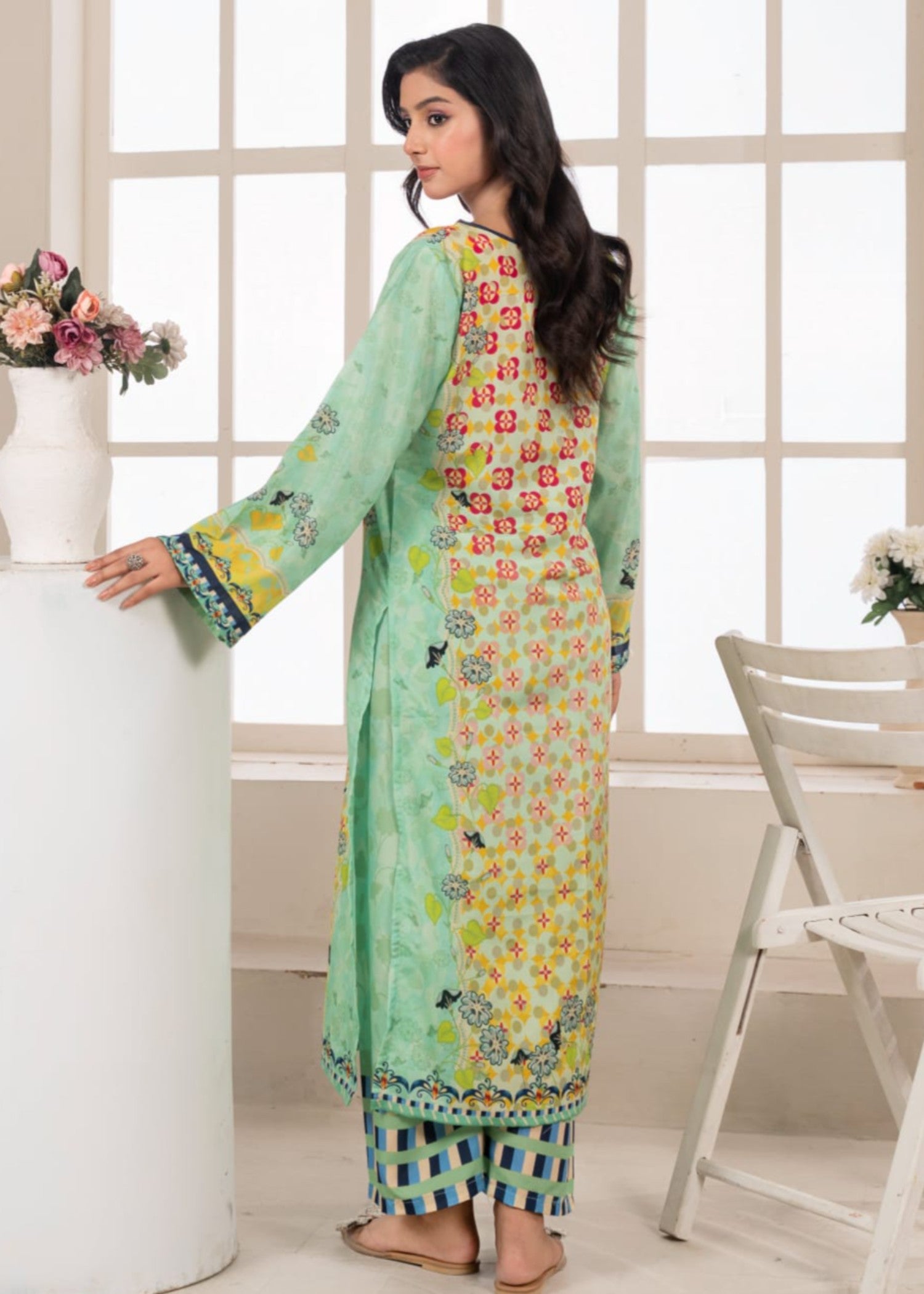 poly lawn Kurta Set in Pistachio green