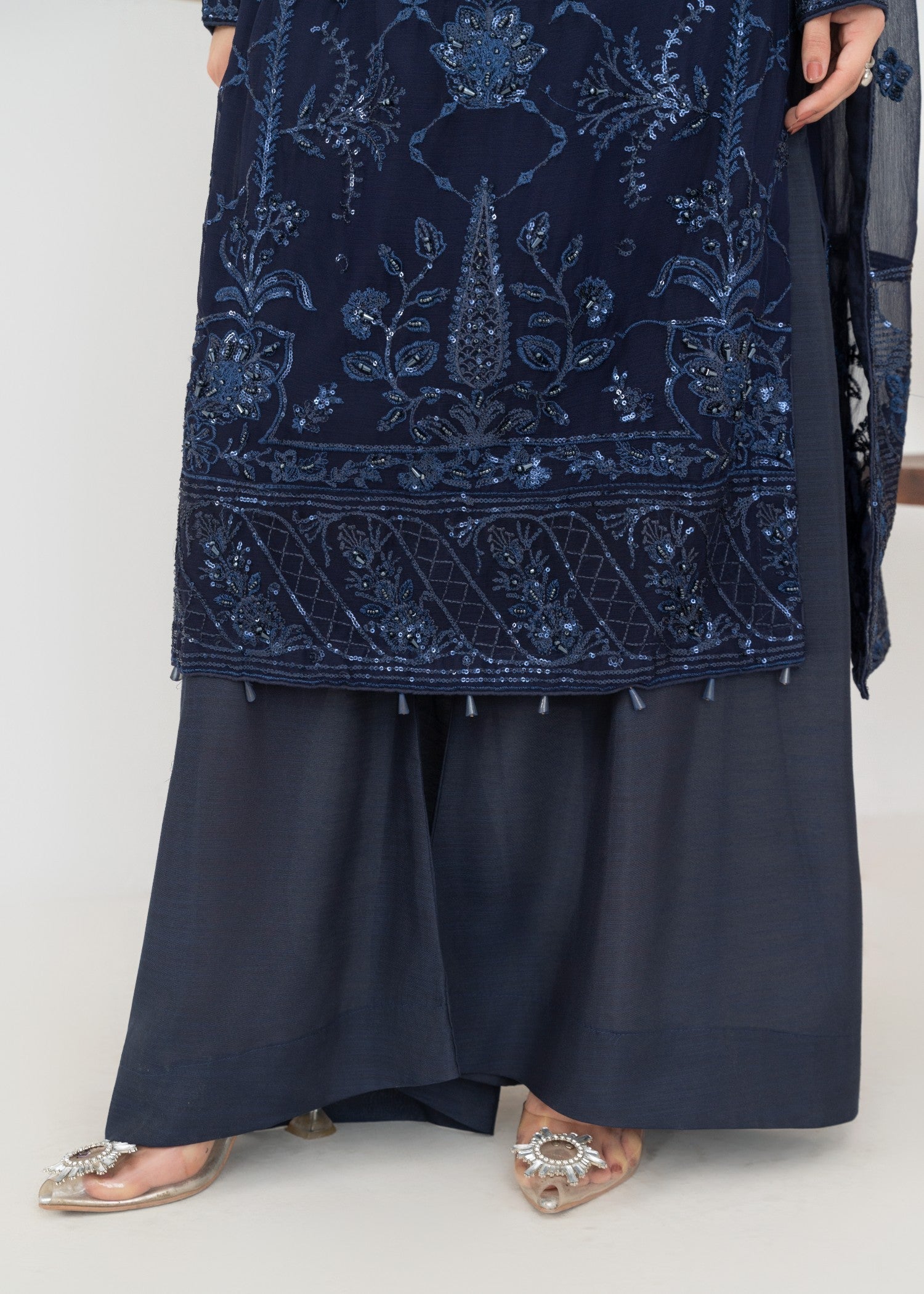 crinkle chiffon Kurta Set in Navy blue