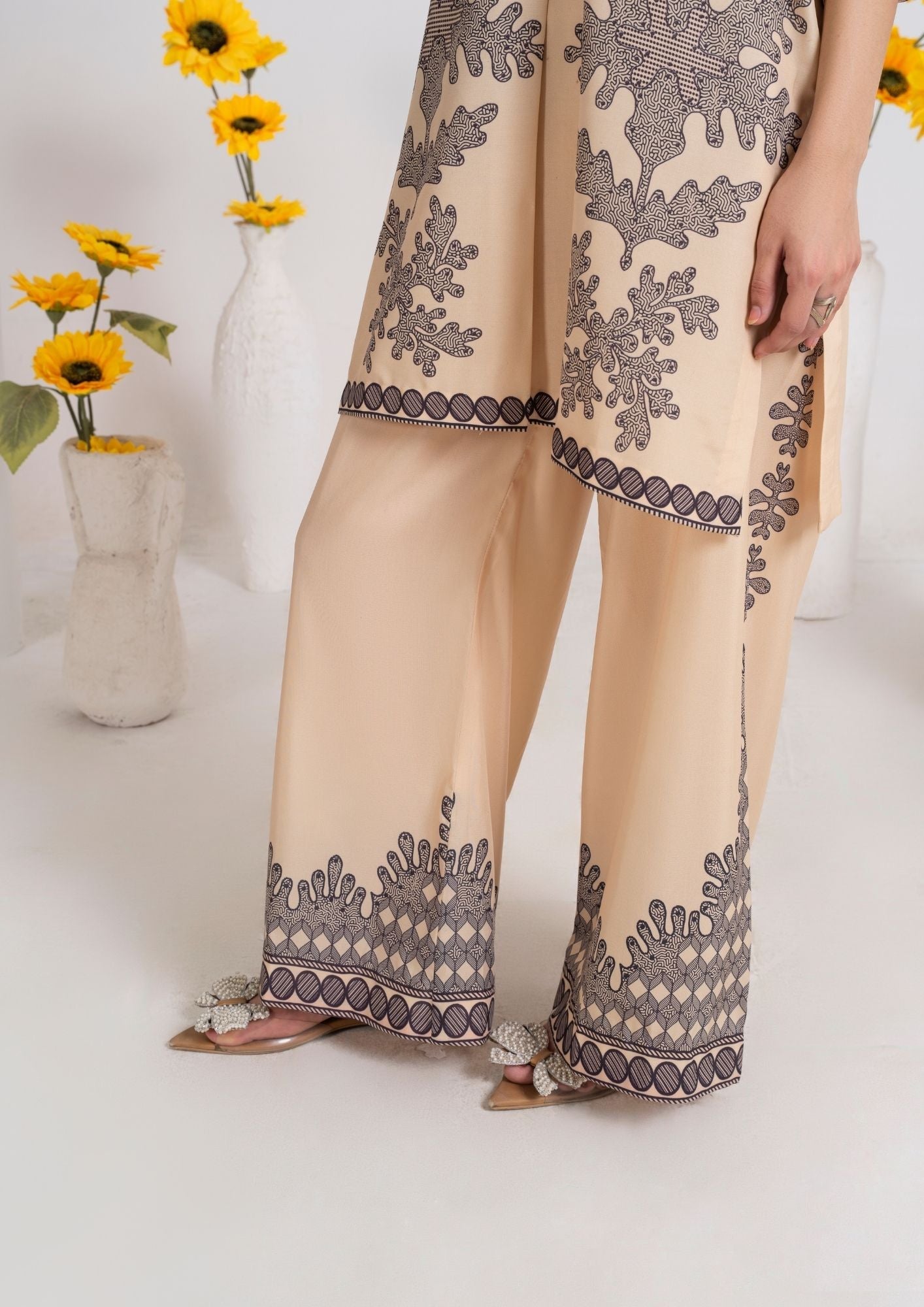 swiss cotton Kurta Set in Beige
