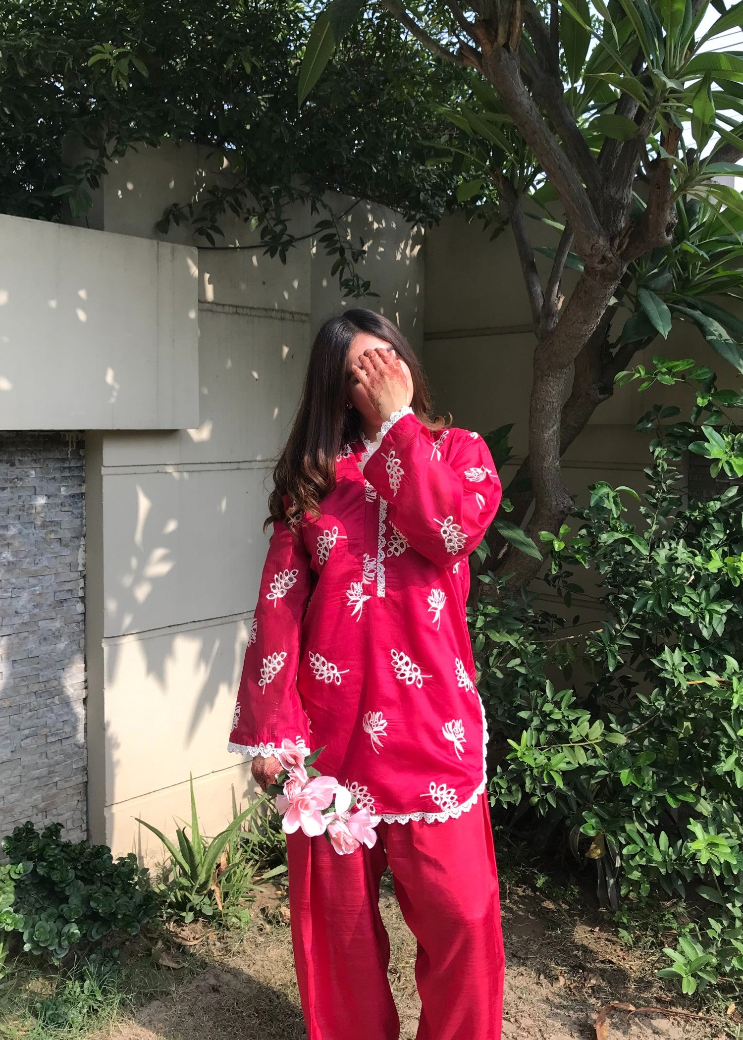 paper lawn Kurta Set in Hot pink