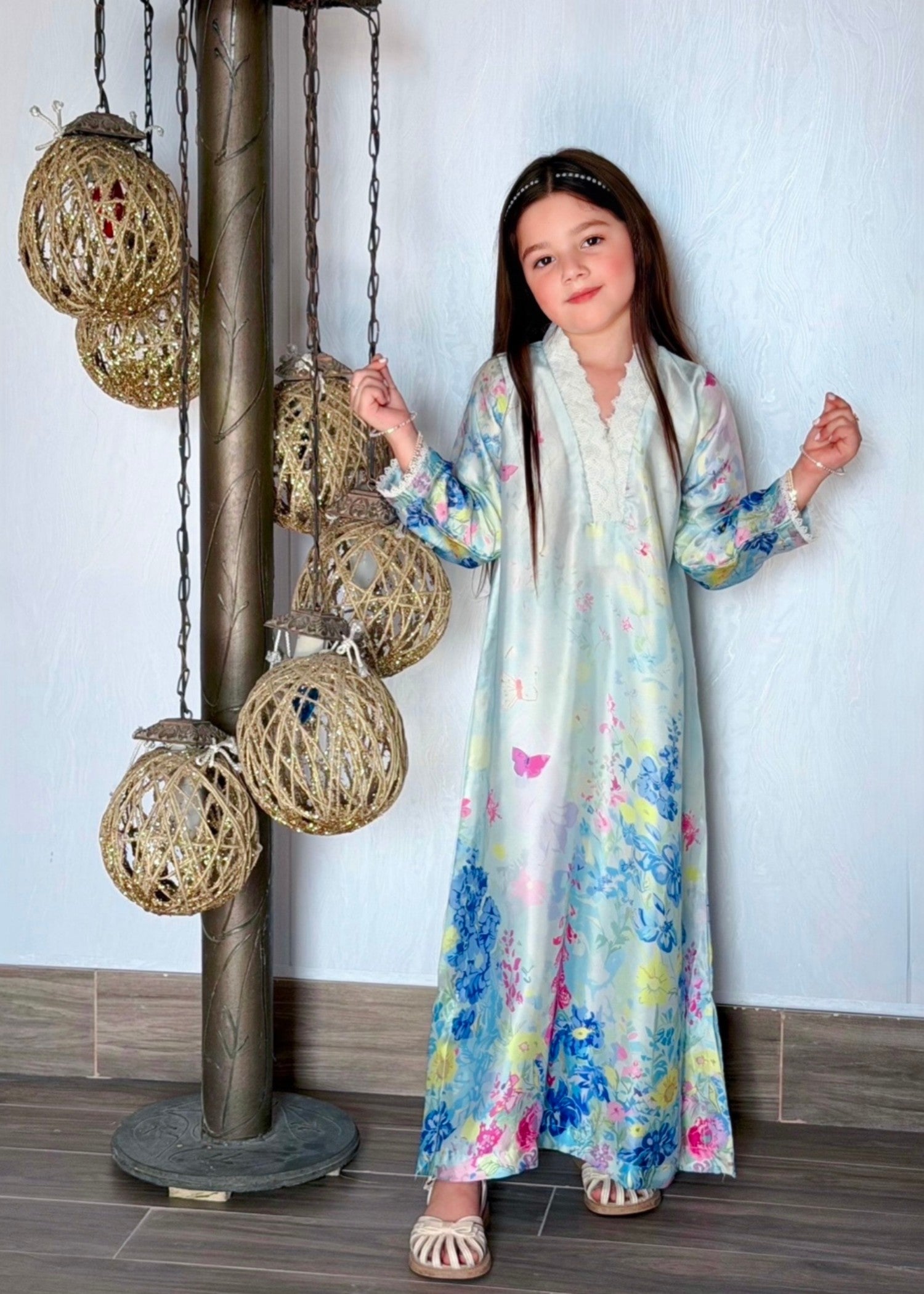 silk Kaftan in Ice blue
