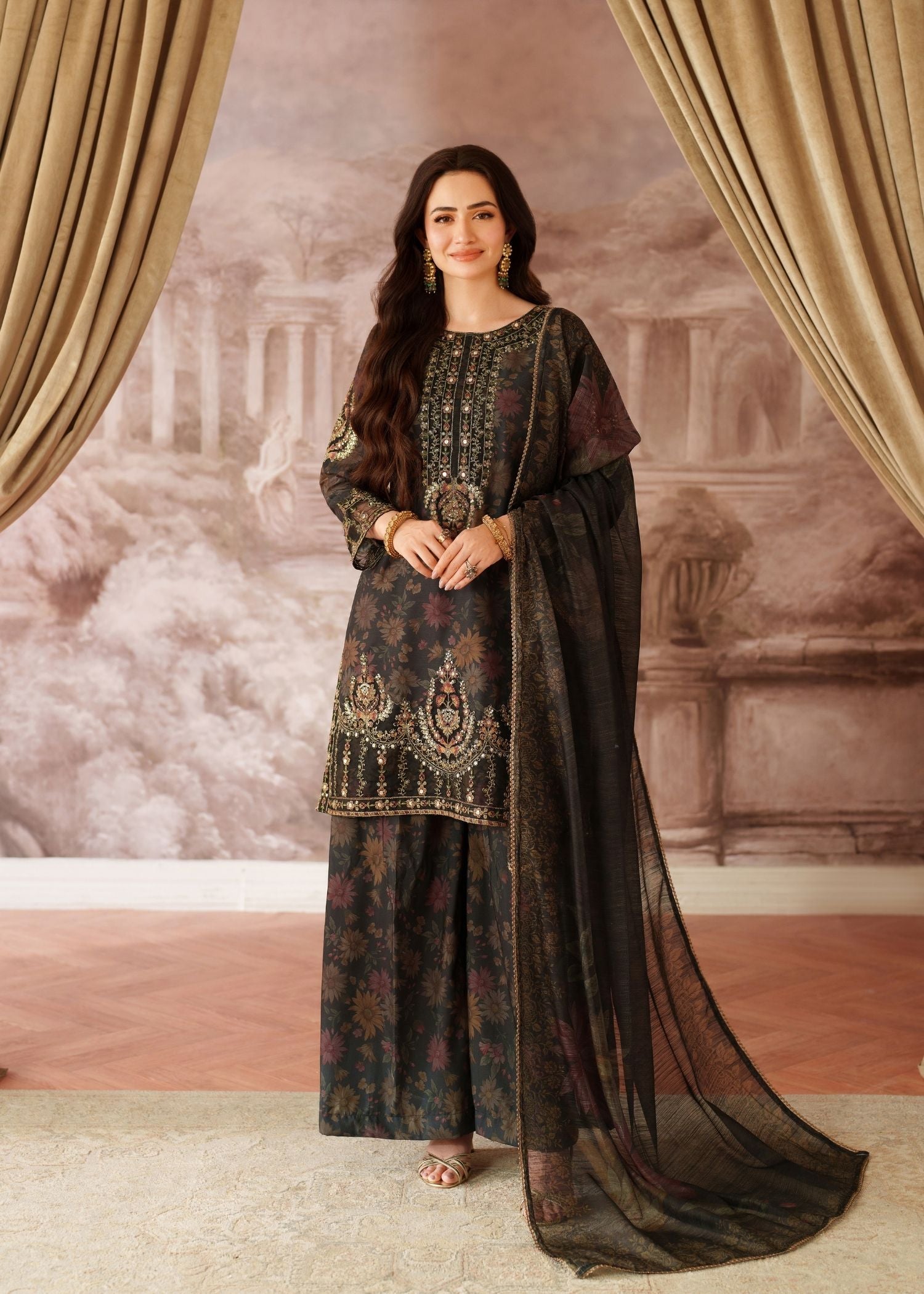 silk Kurta Set in Black