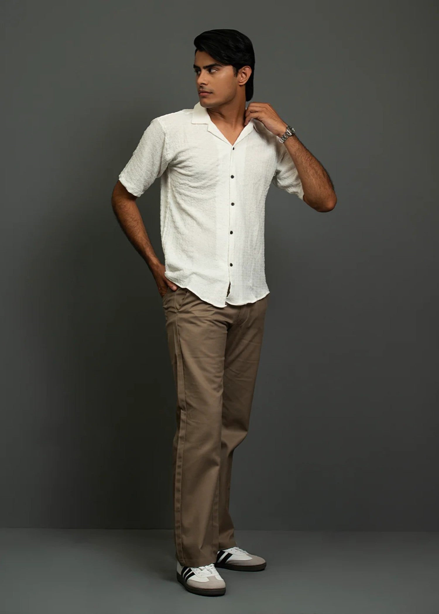 dobby Casual Shirt in White by Garb Galleria