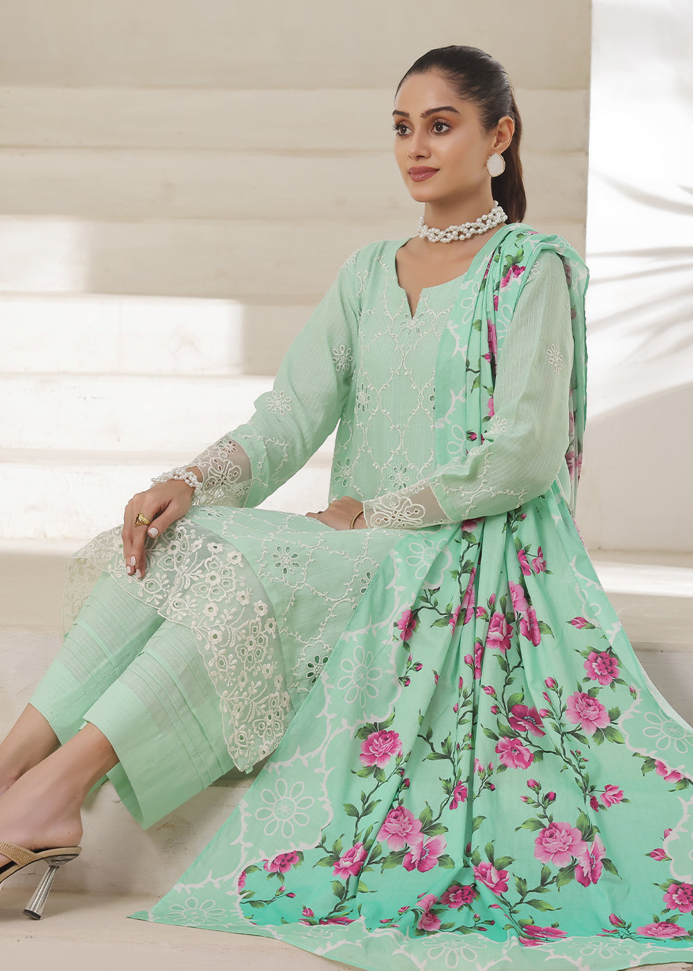 lawn Unstitched in Pastel green
