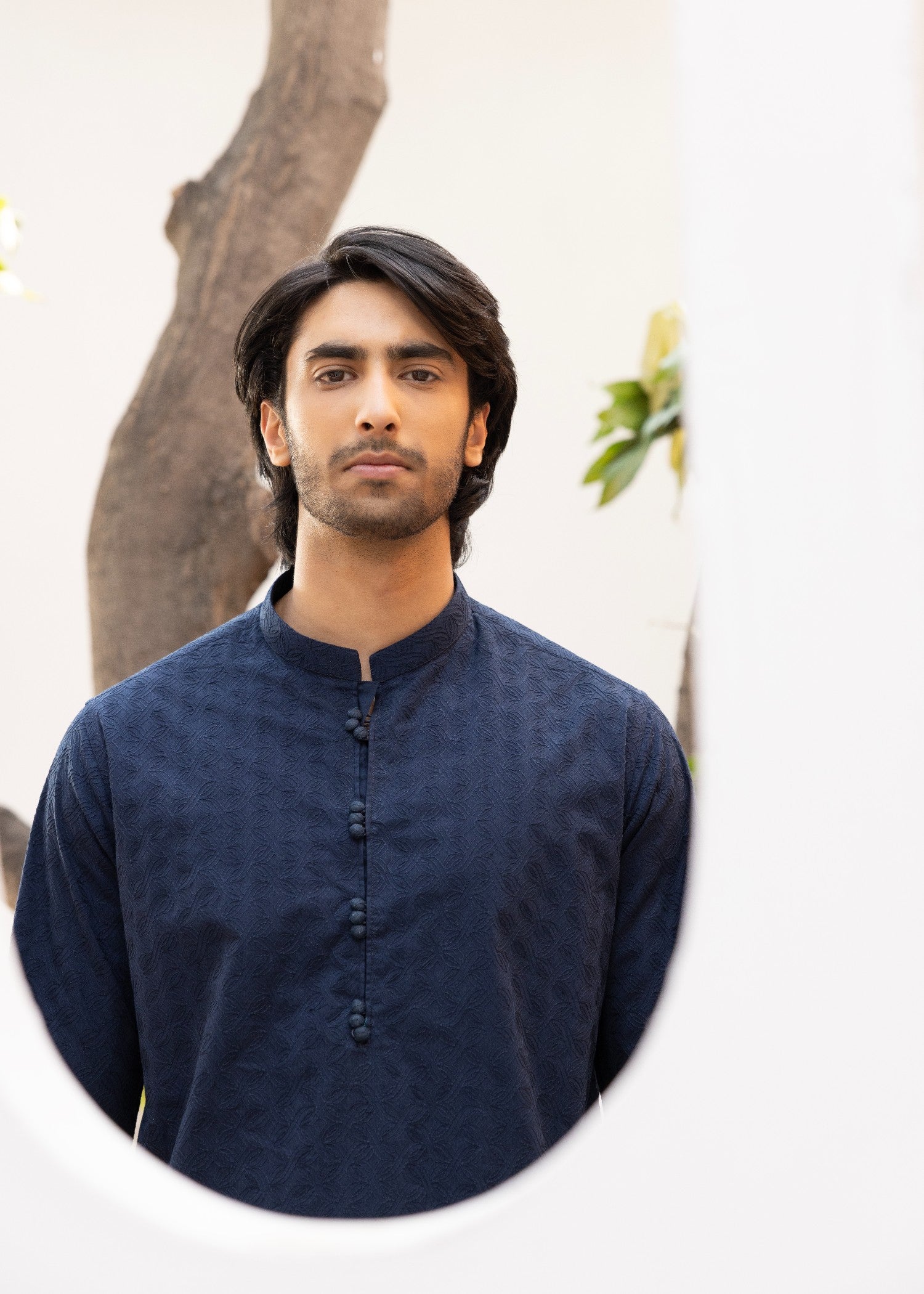 schiffli Kurta in Navy blue