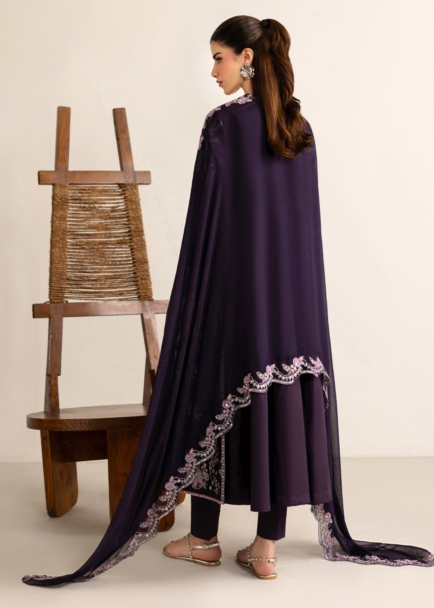 lawn cotton Pishwas in Plum purple