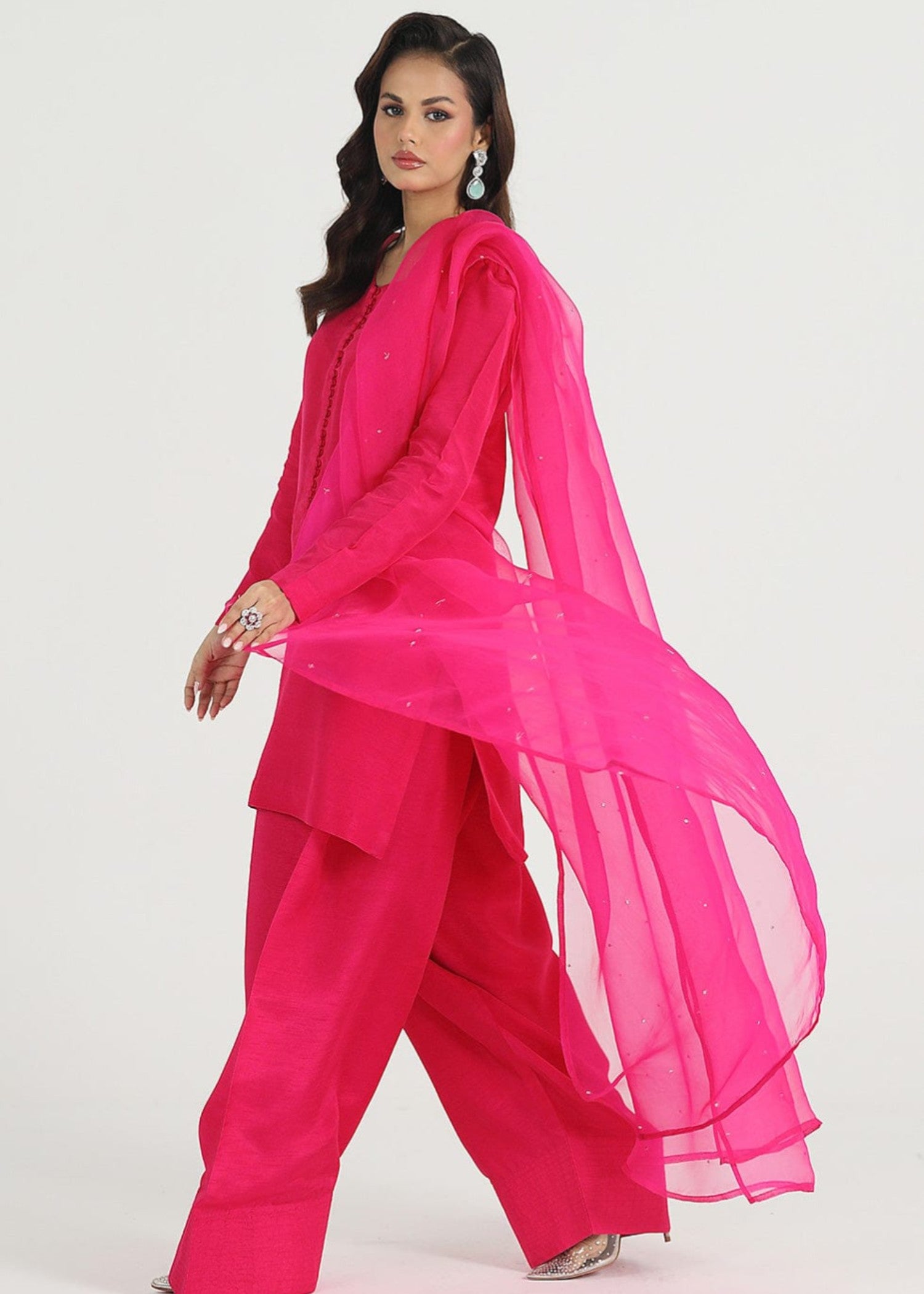 pk raw silk Kurta Set in Shocking pink