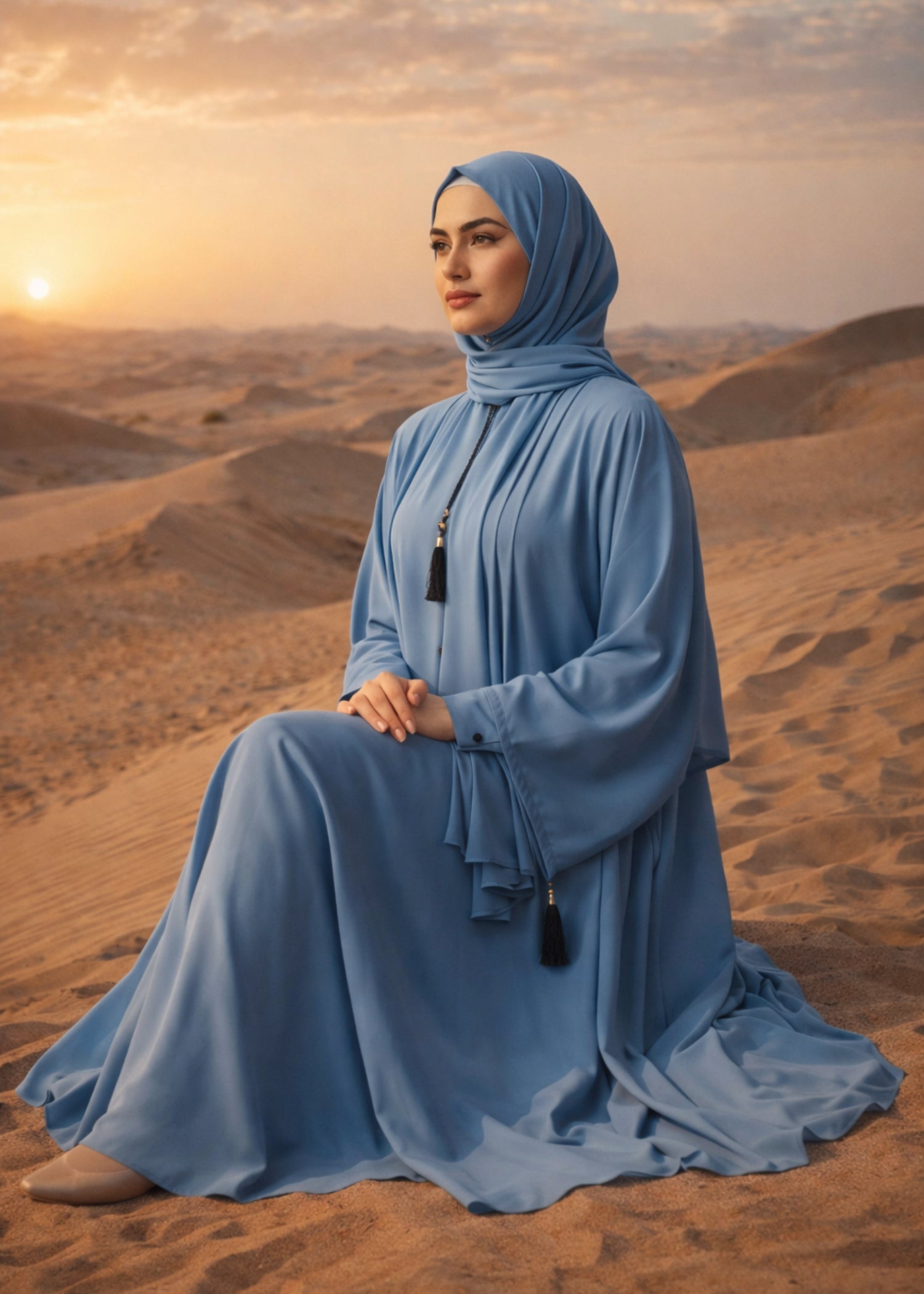 georgette chiffon Abaya in Steel blue