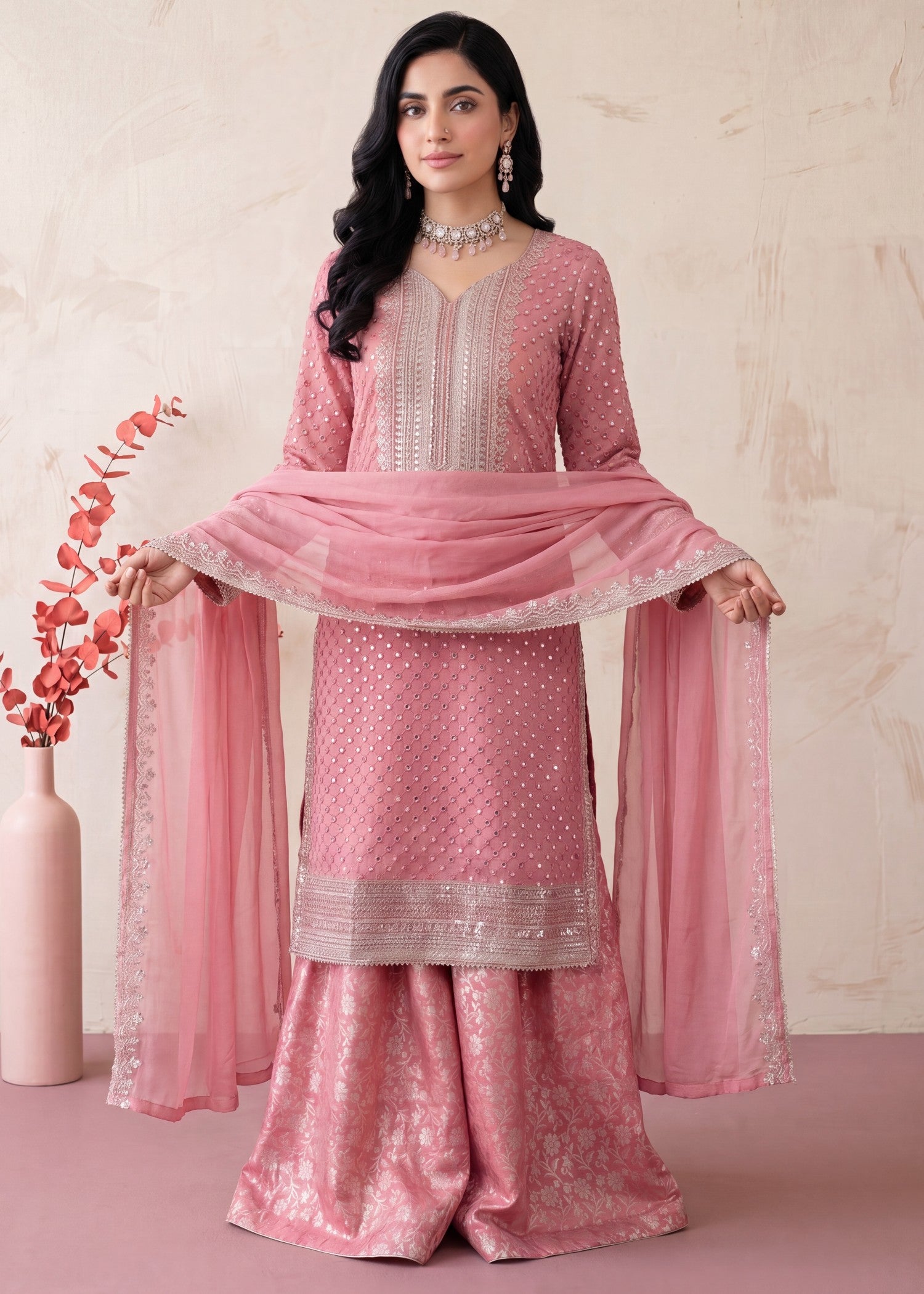 chiffon Sharara in Rose pink